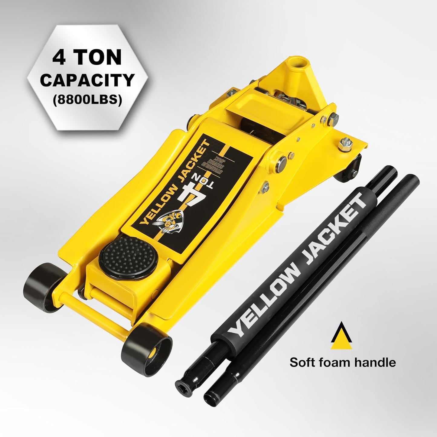 YELLOW JACKET Low Profile Floor Jack with Dual Pumps Quickly Lift Hydraulic Car Jack with Pad, 4 Ton (8,800 lb) Capacity