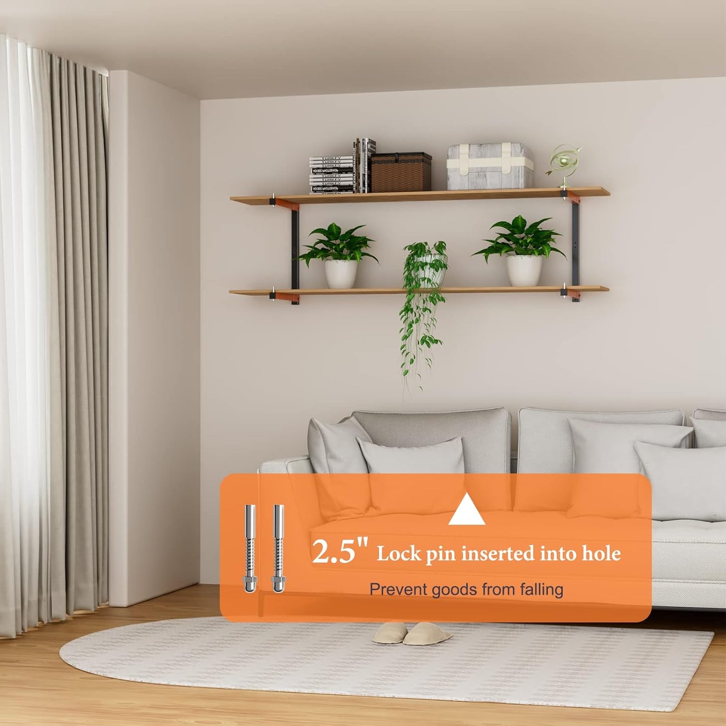 Lumber Rack Heavy Duty Wood Racks Wall Mount Folding Lumber Storage Racks with 3-Level Holds Up 360 LBS Sturdy Folding Garage Wood Organizer Orange Shelving Metal Shelf for Indoor & Outdoor- 2 Pack