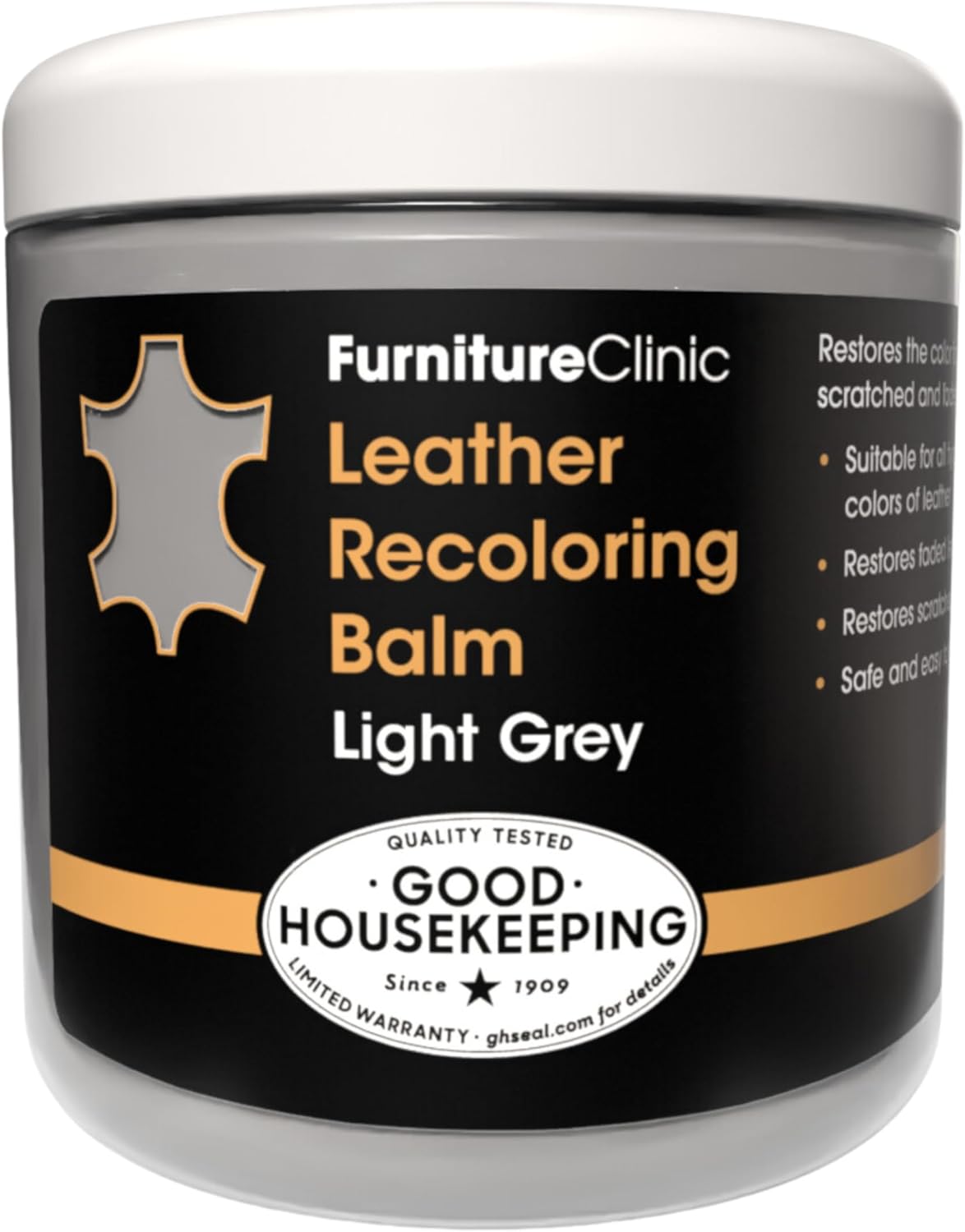 The Original Leather Recoloring Balm by Furniture Clinic - Light Grey Leather Dye for Furniture, Couches & Car Seats - Restore Scratched, Faded, & Damaged Surfaces
