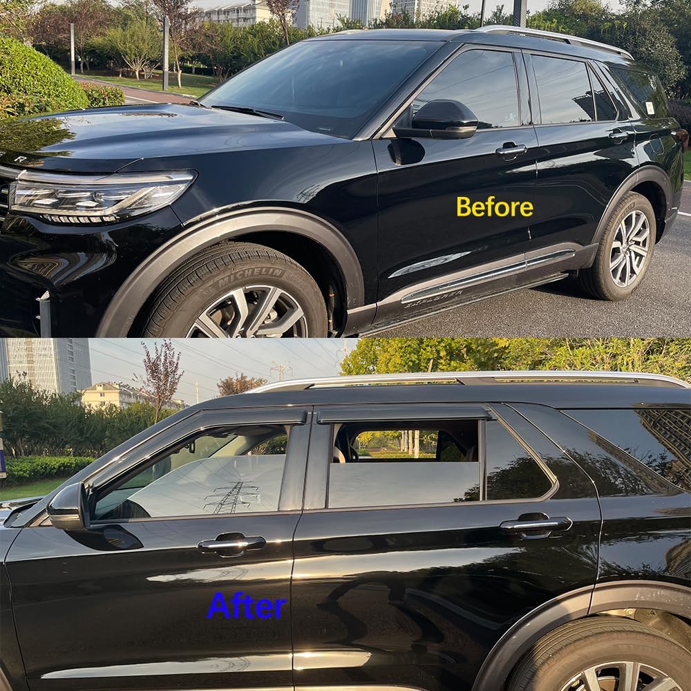 94332 Side Window Visor Wind Vent Deflector fit for 2020-2025 Ford Explorer,4pcs Outside Mount Style Dark Smoke Nice Sun Rain Guards Set