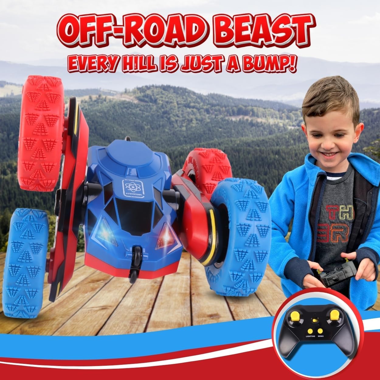 RC Stunt Car Remote Control Cars with Lights Double-Sided Driving Indoor Outdoor Toys Gifts for Boys and Girls Ages 4 5 6 8 7 8 9 11 12 Blue & Red