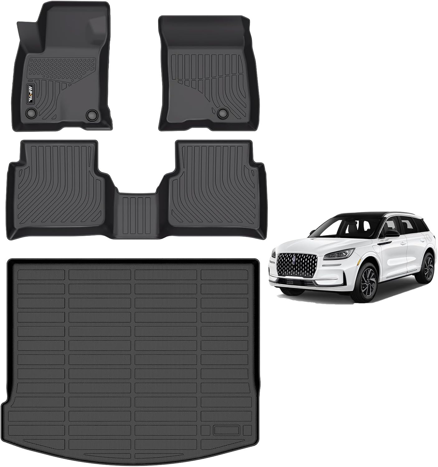 AIPOIL® Floor Mats & Cargo Liner Set for Lincoln Corsair 2020 2021 2022 2023 2024 2025 All Weather Protection TPE Anti-Slip Automotive Full Set Custom Car Mats Accessories - Black