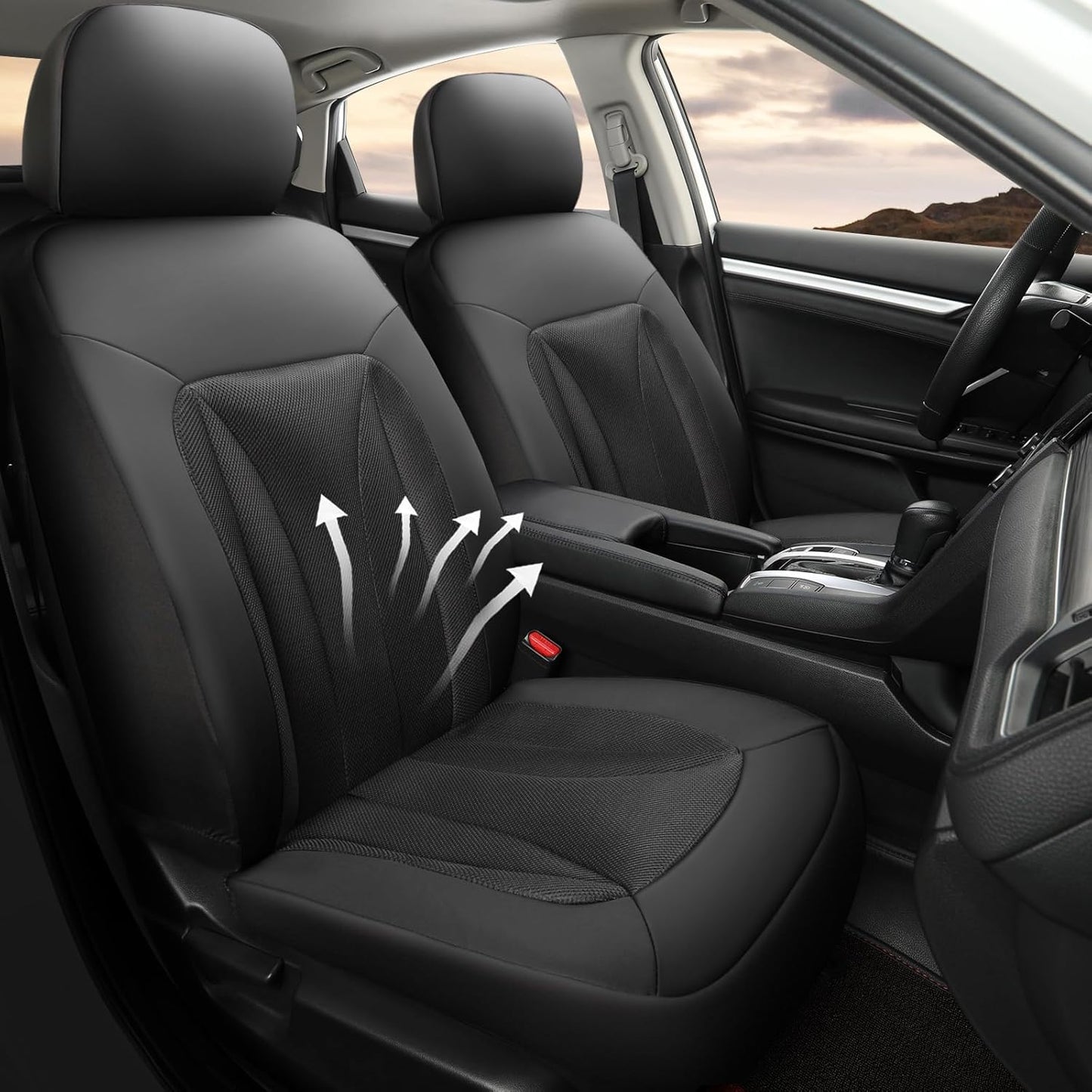 GIANT PANDA Front Seat Cover for Honda, 3D Air Mesh Bucket Car Seat Protectors Custom Fits Honda Civic Accord Pilot CRV HRV Element Passport (Black) 2-Pack