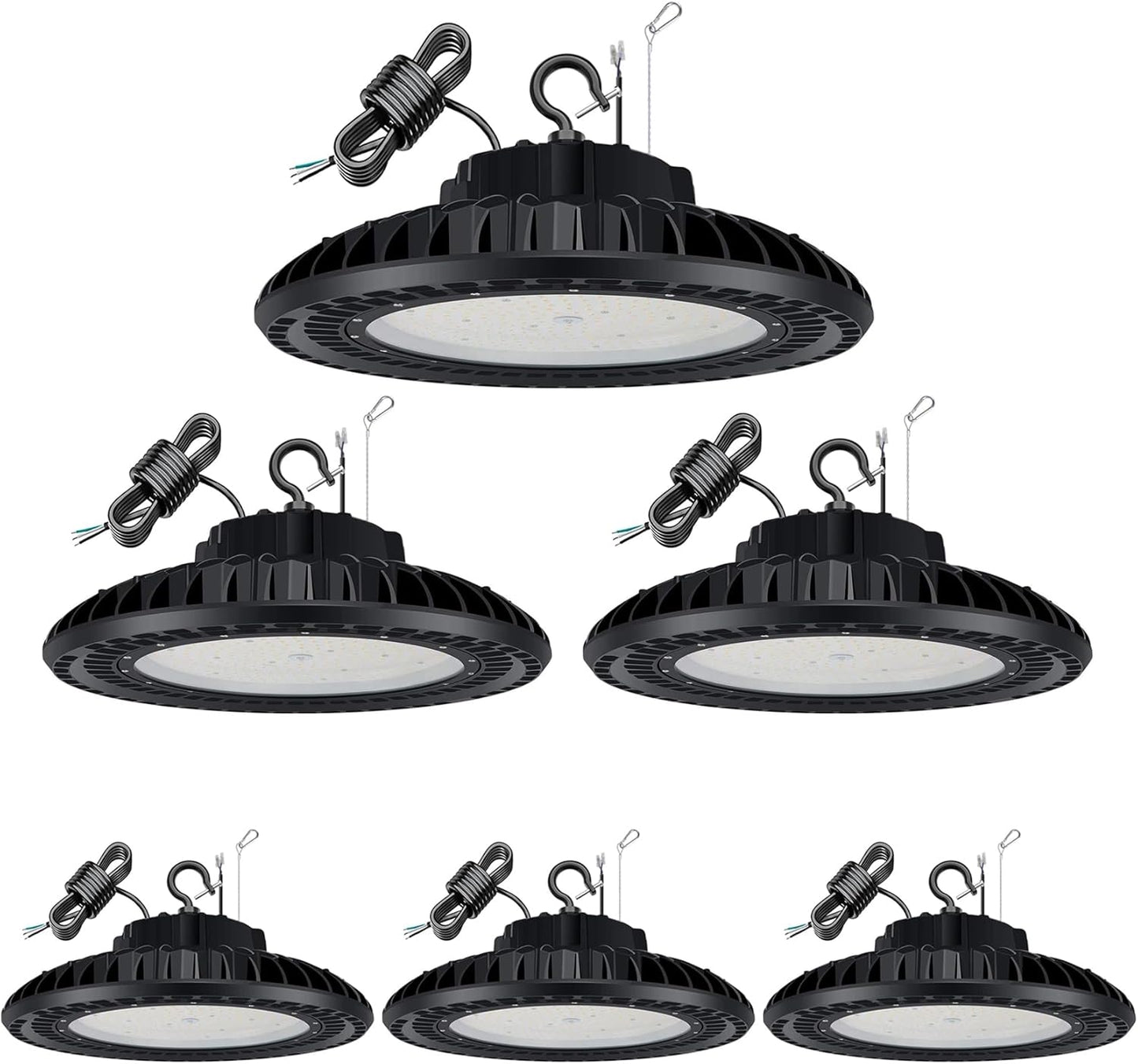 6 Pack 300W LED High Bay Light, UL&DLC Listed 41000LM Dimmable UFO High Bay LED Lights for Warehouse, 5000K Daylight IP65 Waterproof Commercial Bay Lighting 𝐀𝐂𝟏𝟎𝟎-𝟐𝟕𝟕𝐕