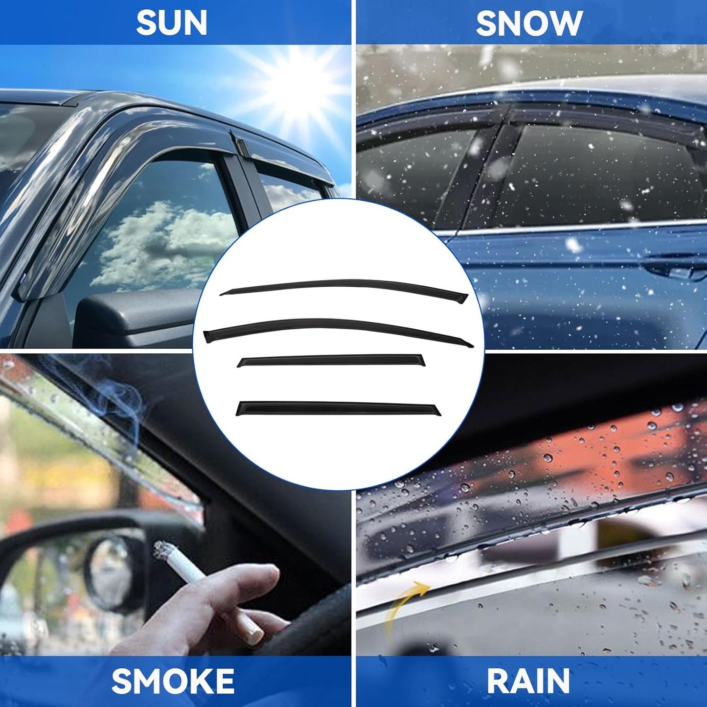 4pcs Front+Rear Smoke Tint Sun/Rain Guard Outside Mount Tape-On Vent Window Visors Compatible with 16-20 Envision