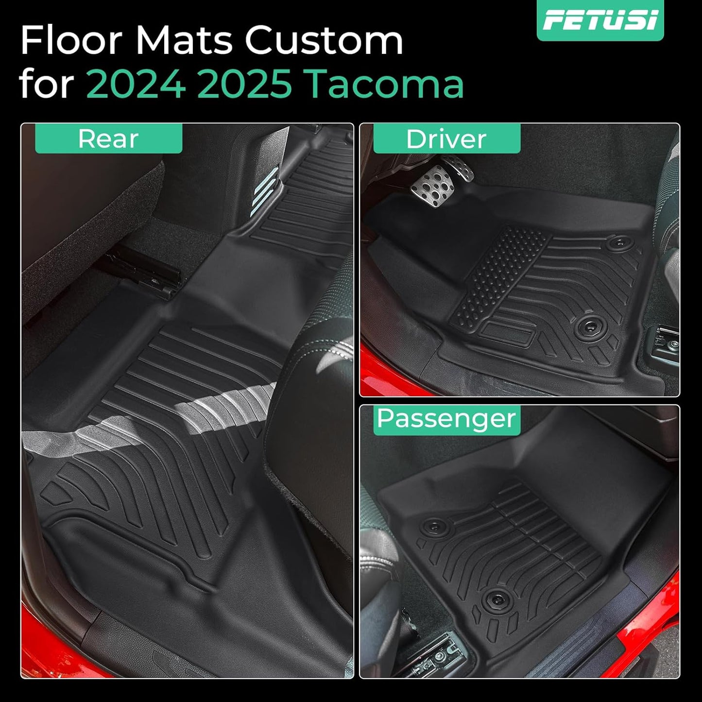 Floor Mats Fit for Toyota Tacoma 2024 2025 Double Cab (Not fit Hybrid),All Weather Floor Liner for Tacoma TPE Custom Fit Car Mats Front&Rear 2 Row Tacoma Accessories Car Mats,Black