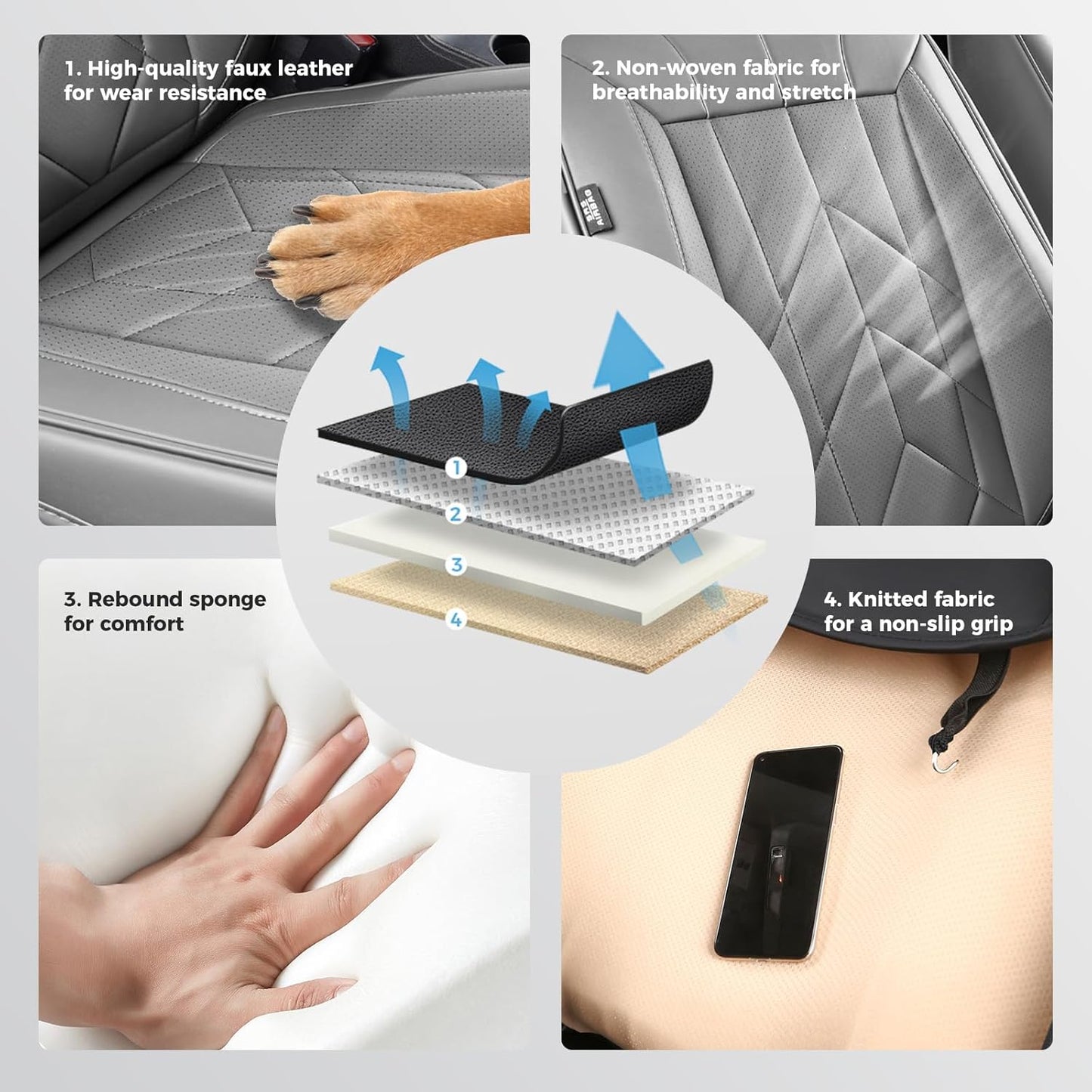 Grey Car Seat Covers Full Set - Waterproof Leather Car Seat Protector Universal Fit Forester Legacy Impreza Tucson Elantra Santa Fe Kona