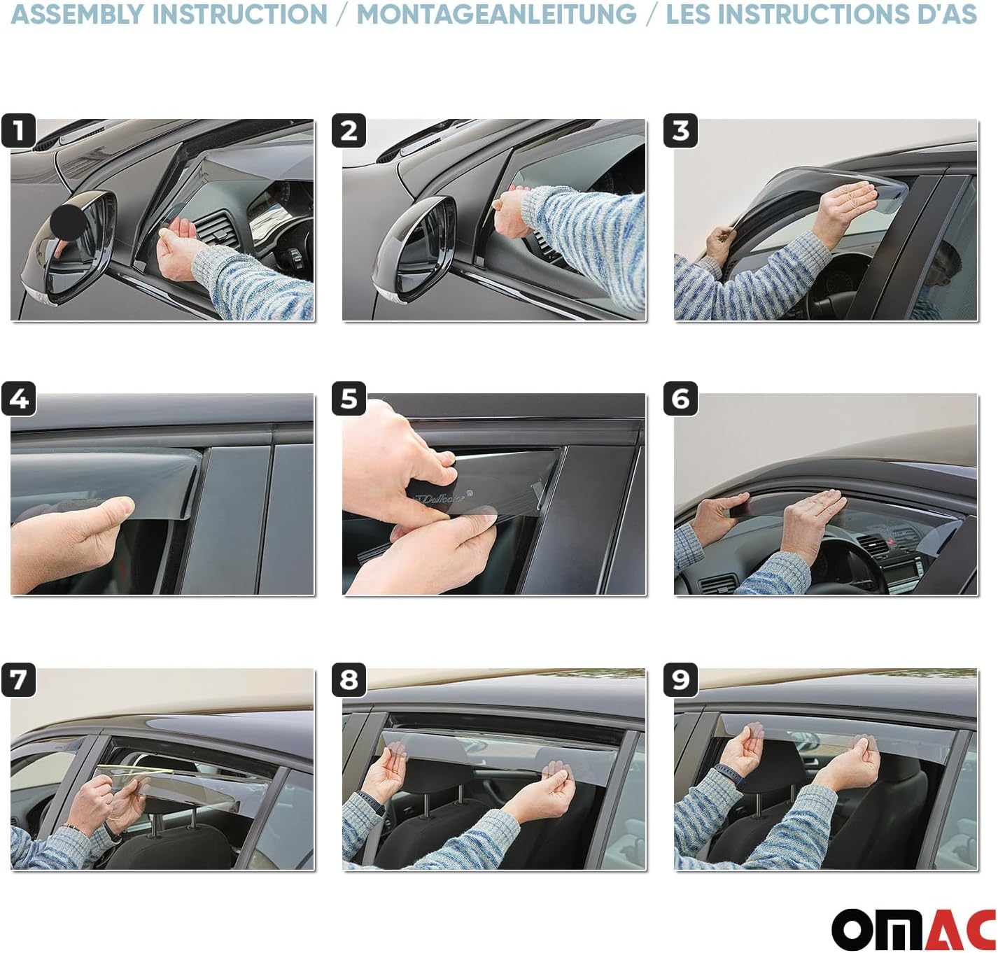 OMAC Window Visor Vent Rain Deflector for Honda Civic 2012-2015 Sedan Black Smoke 2 Pcs