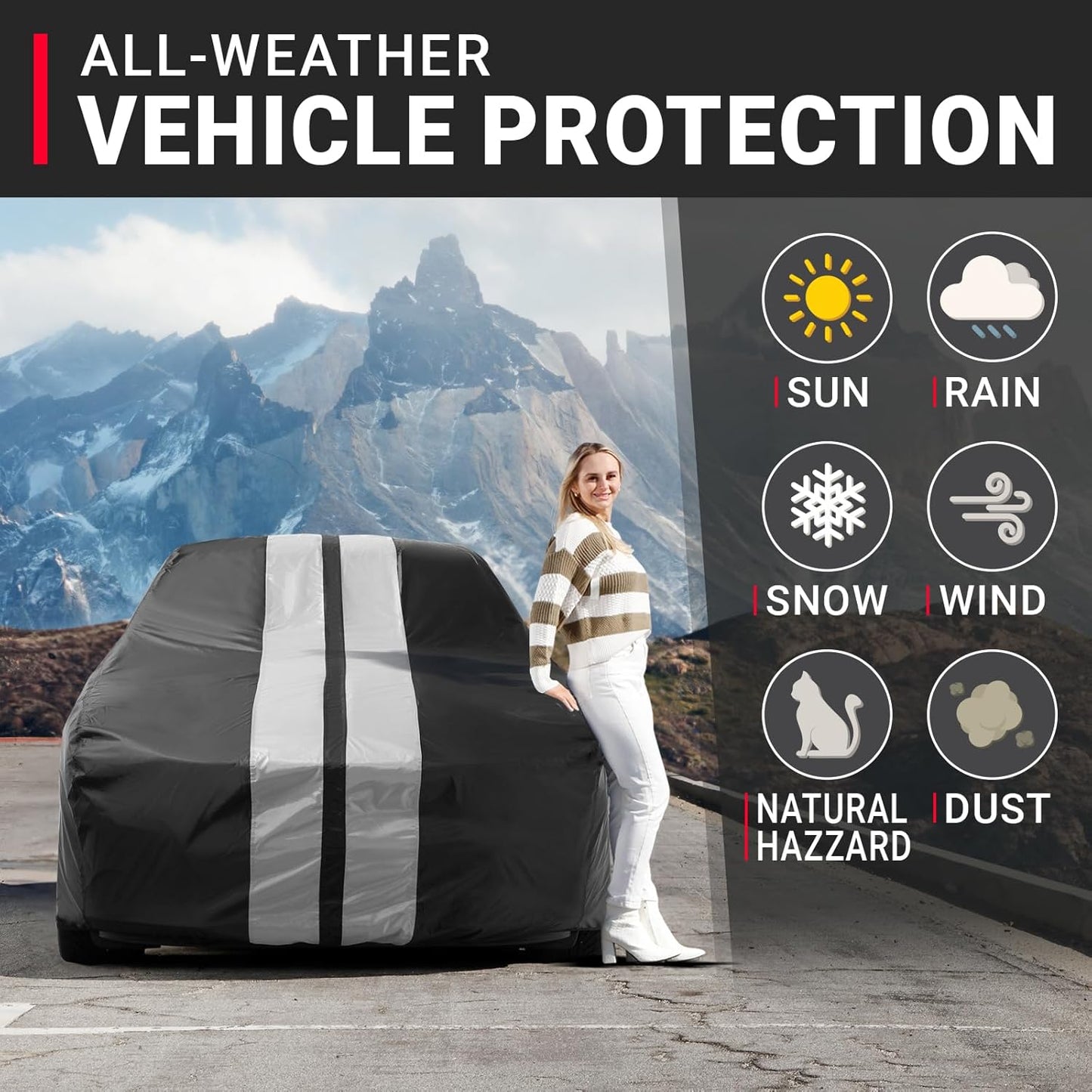 iCarCover Custom Car Cover for Chevy 150, 210 Wagon (1957) Waterproof All-Weather Rain Snow UV Sun Protector Full Exterior Indoor Outdoor Car Cover (Stripe - Black/Gray)