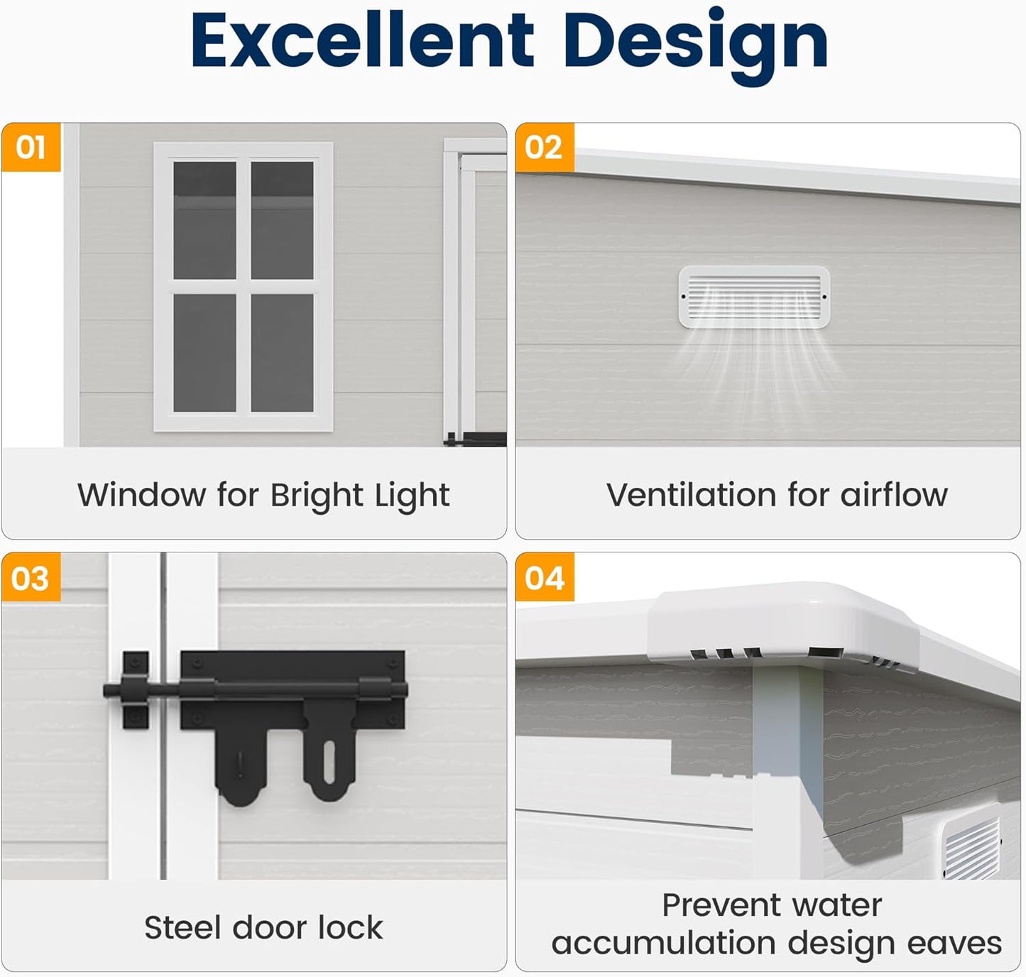 UDPATIO Outdoor Storage Shed 6 x 6 FT, Resin Garden Sheds Plastic Patio Outdoor Storage with Lockable Door for Tool, Bike, Sandstone