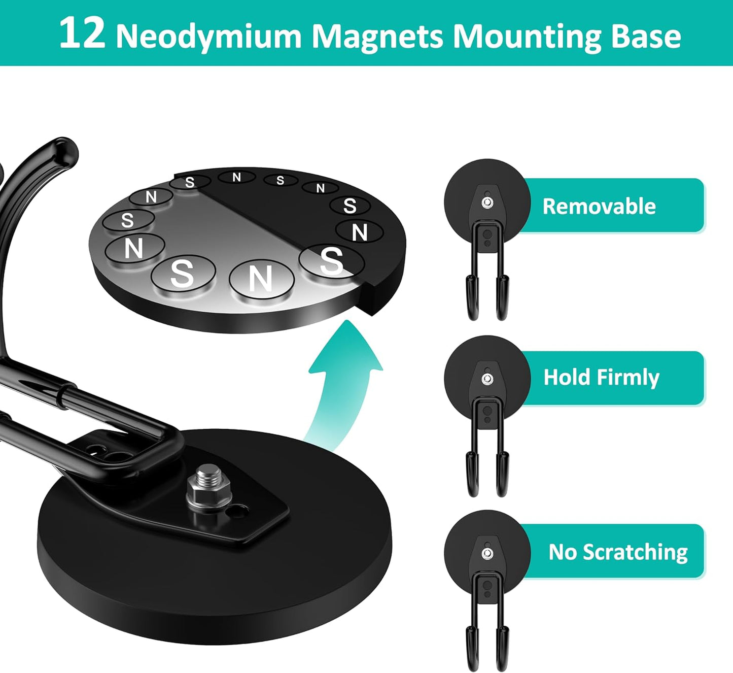 ENUODA Strong Magnetic Hooks Heavy Duty - Magnetic Tool Holder Large Magnet Garage Hooks for Hanging Power Tools, Ladder, Bike, Shovel, Hose, Extension Cord, 2 PCS