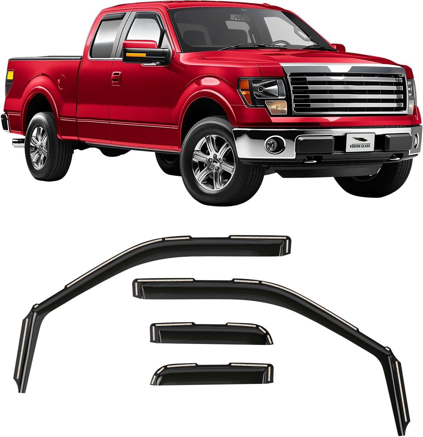 Voron Glass in-Channel Extra Durable Rain Guards for Ford F150 2004-2014 SuperCab, Window Deflectors, Vent Window Visors, 4 Pieces - 230181