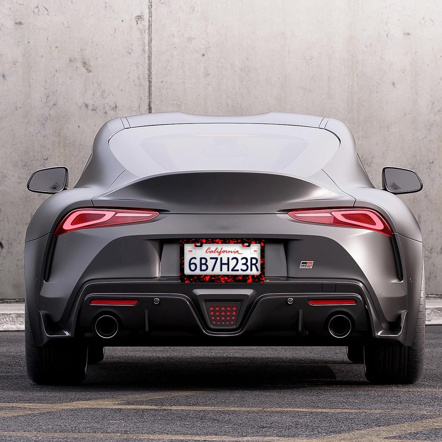 Blood Splattered Red Black License Plate Frames - 2 Pcs Set 2 Holes Stainless Steel Metal Auto Car Accessories Decoration License Plate Frame Cover Size 6.3" x 12.2" Fit US Vehicles for Women Men Gift