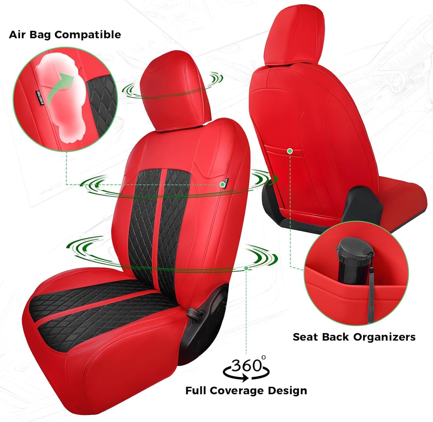 for Jeep Wrangler Seat Covers 4Door JL 2018 2019 2020 2021 2022 2023 2024 2025, Custom Fit Car Seat Cover Full Set, Luxury Waterproof Leather Seat Protectors, Red Black, W/O Rear Cup Holder
