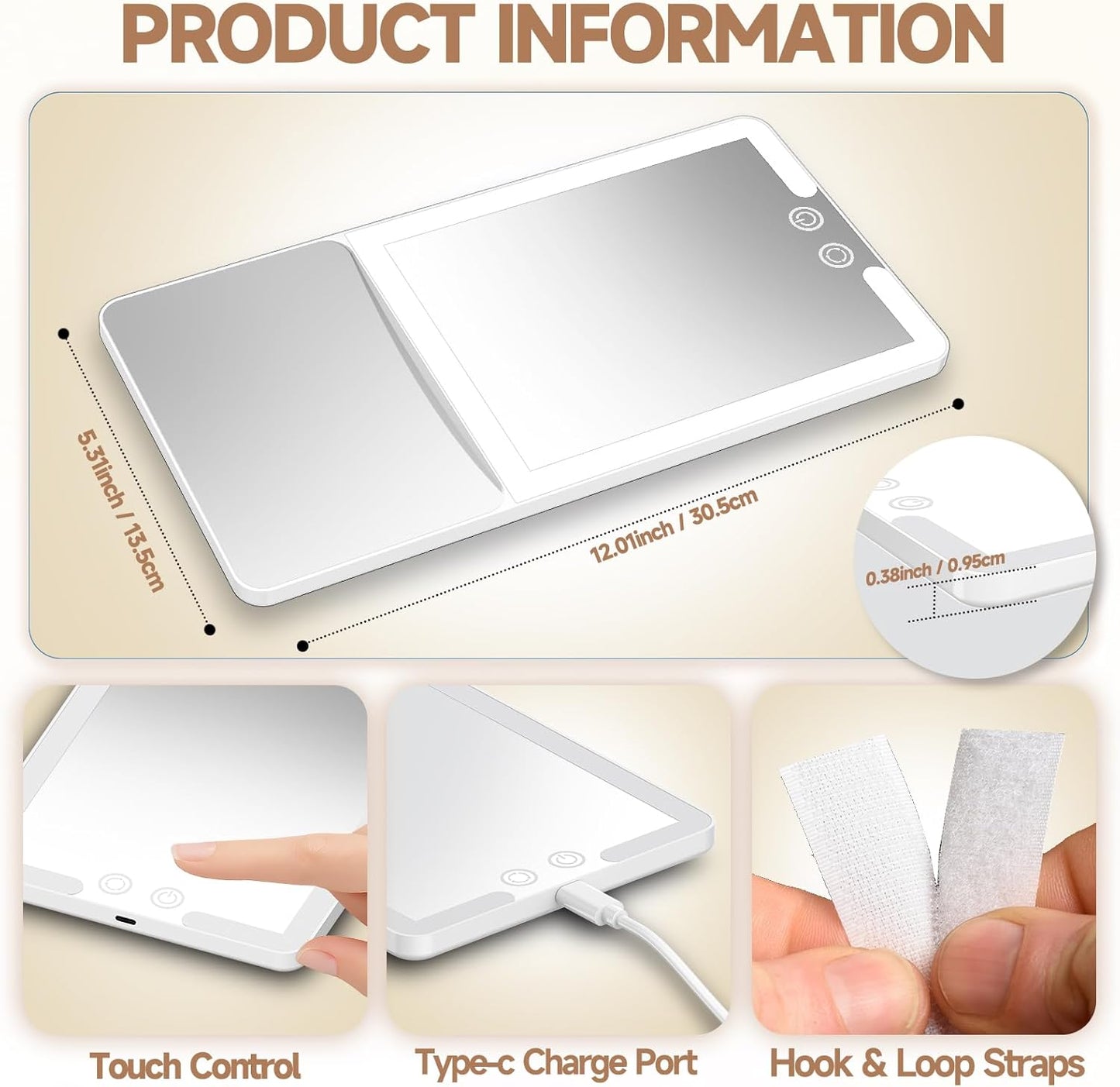 Car Sun Visor Vanity Mirror with Lights,Side with 6 inch 20X Magnifying Mirror,Rechargeable Car Makeup Mirror with 3 Light Modes,Dimmable Touch Led Screen,White