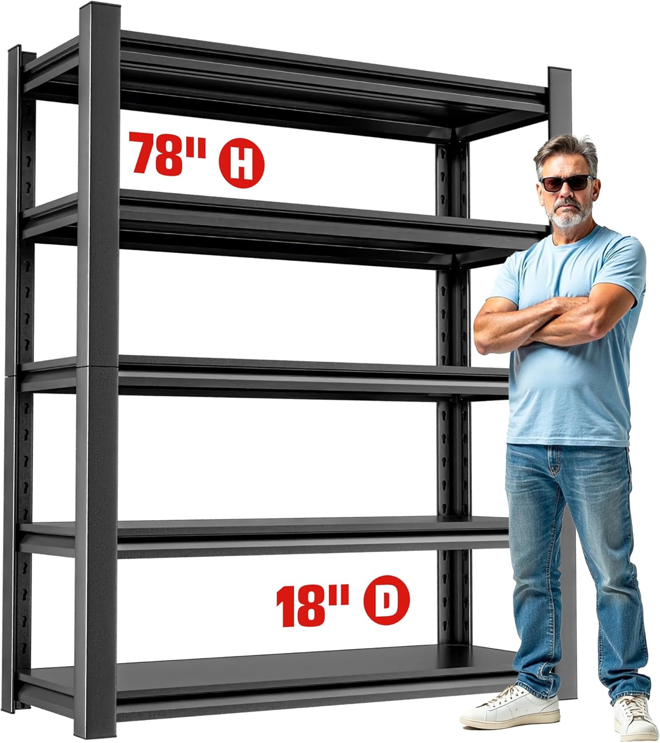 5-Tier Heavy Duty Steel Garage Shelving Unit, Adjustable Metal Utility Shelves, Industrial Storage Rack for Garage, Warehouse, and Storage Solutions 18" D x40 W x78 H（5 pcs）