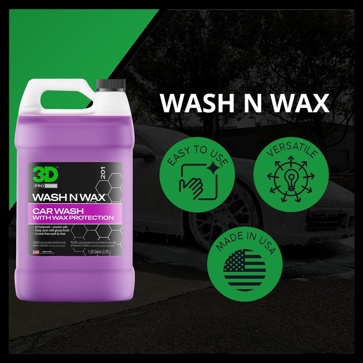 3D Wash N Wax Car Wash Soap - pH Balanced, Easy Rinse, Scratch Free Soap with Wax Protection - 1 Gallon