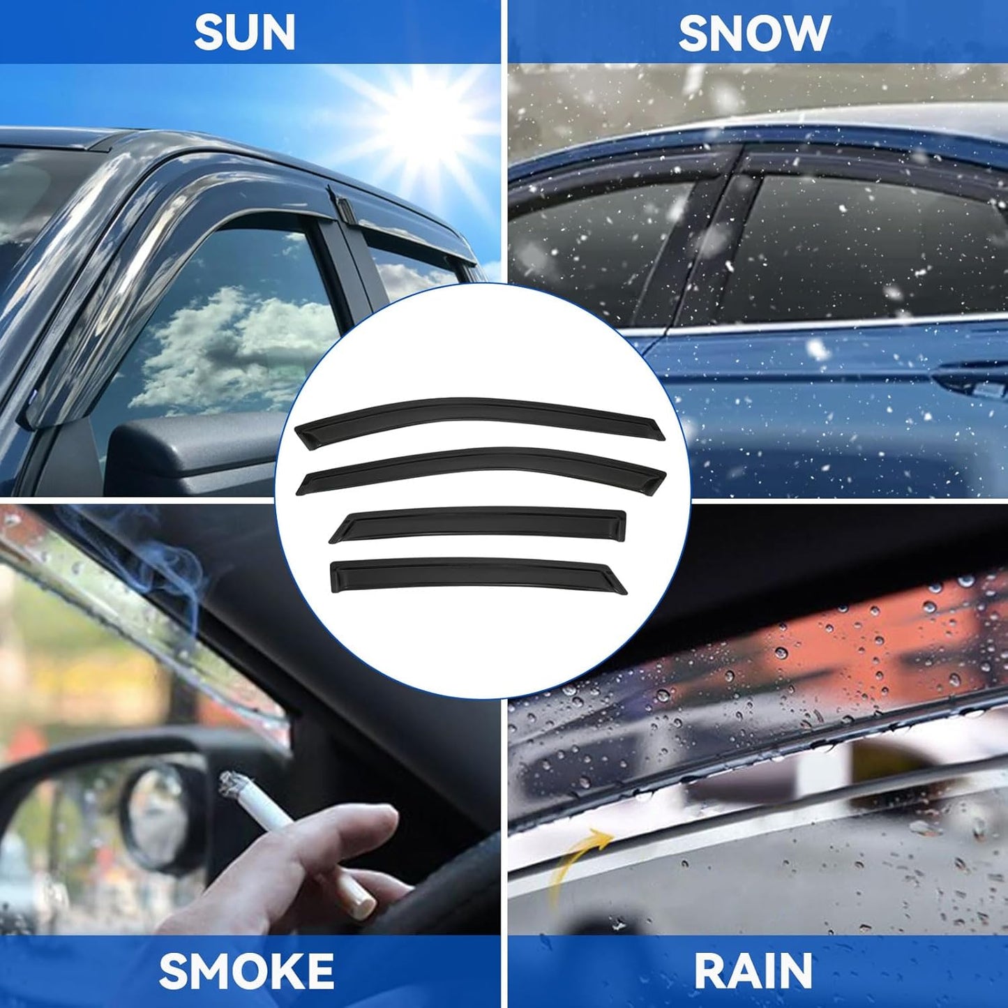 4pcs Front+Rear Smoke Tint Sun/Rain Guard Outside Mount Tape-On Vent Window Visors Compatible with 14-20 Impala New Body