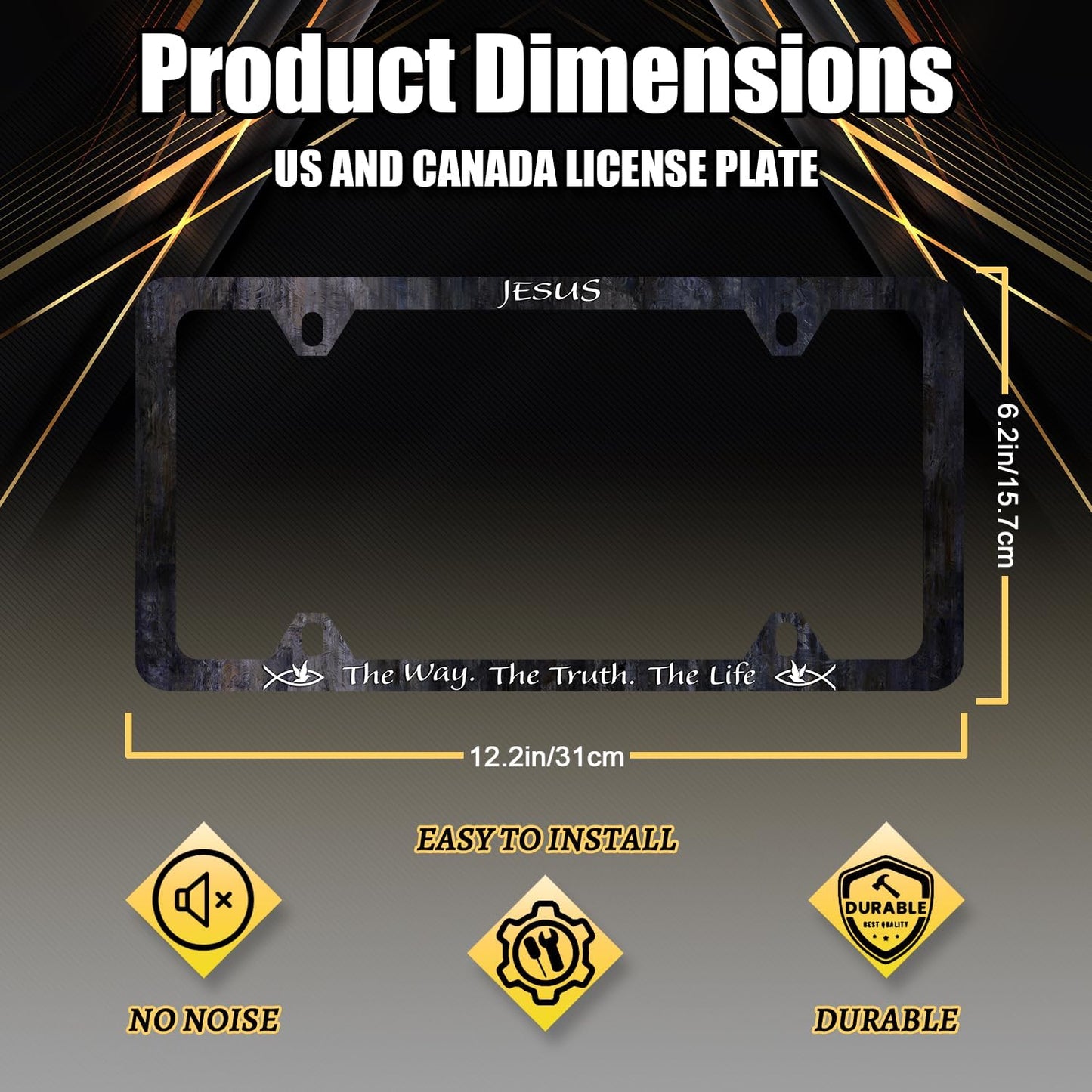 Jesus The Way The Truth The Life License Plate Frame Christian License Plate Holder Stainless Steel Funny Design Compatible with Standard License Plate for USA Canada 12.3" x 6.3"