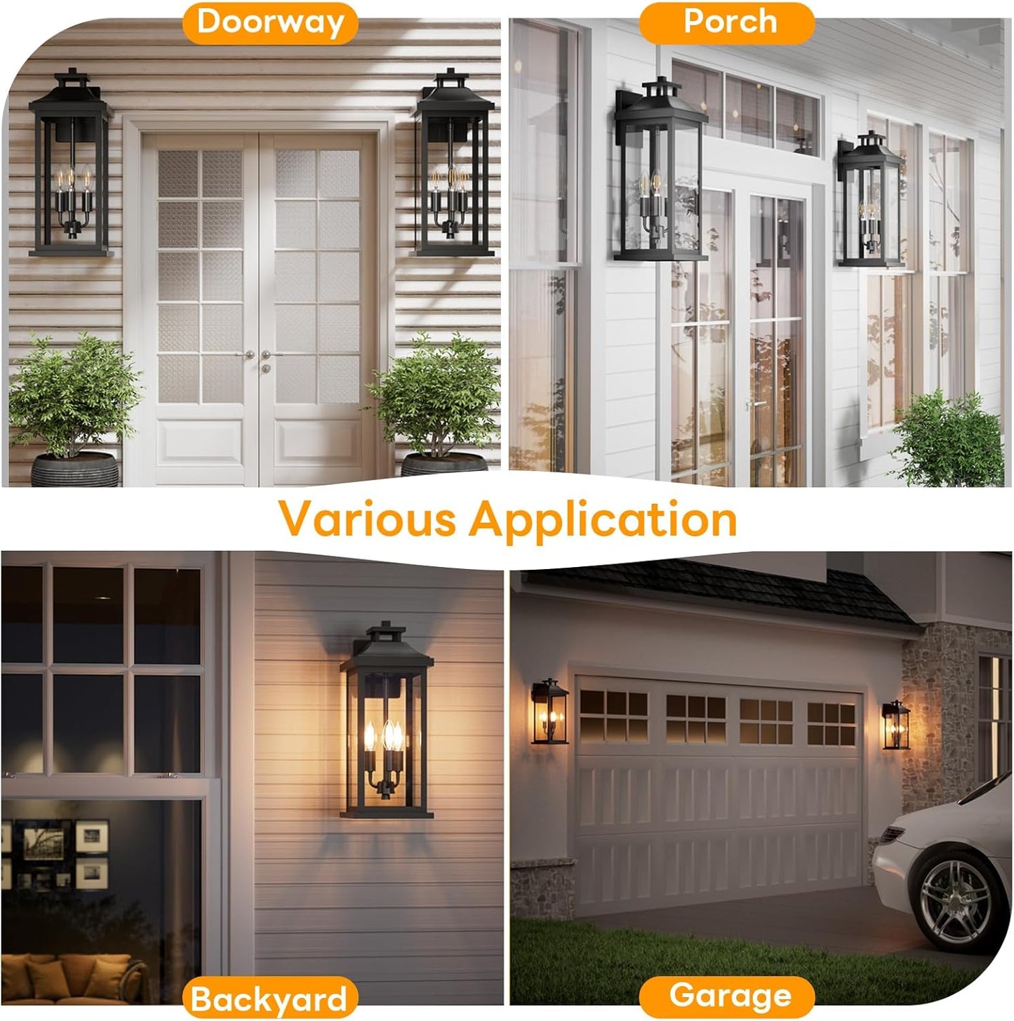 20" Large Outdoor Light Fixtures 3-Light 2 Pack, Black Outside Modern Porch Lights for House, Exterior Wall Sconce Lanterns Wall Mounted Waterproof Outdoor Coach Lamps for Garage E12