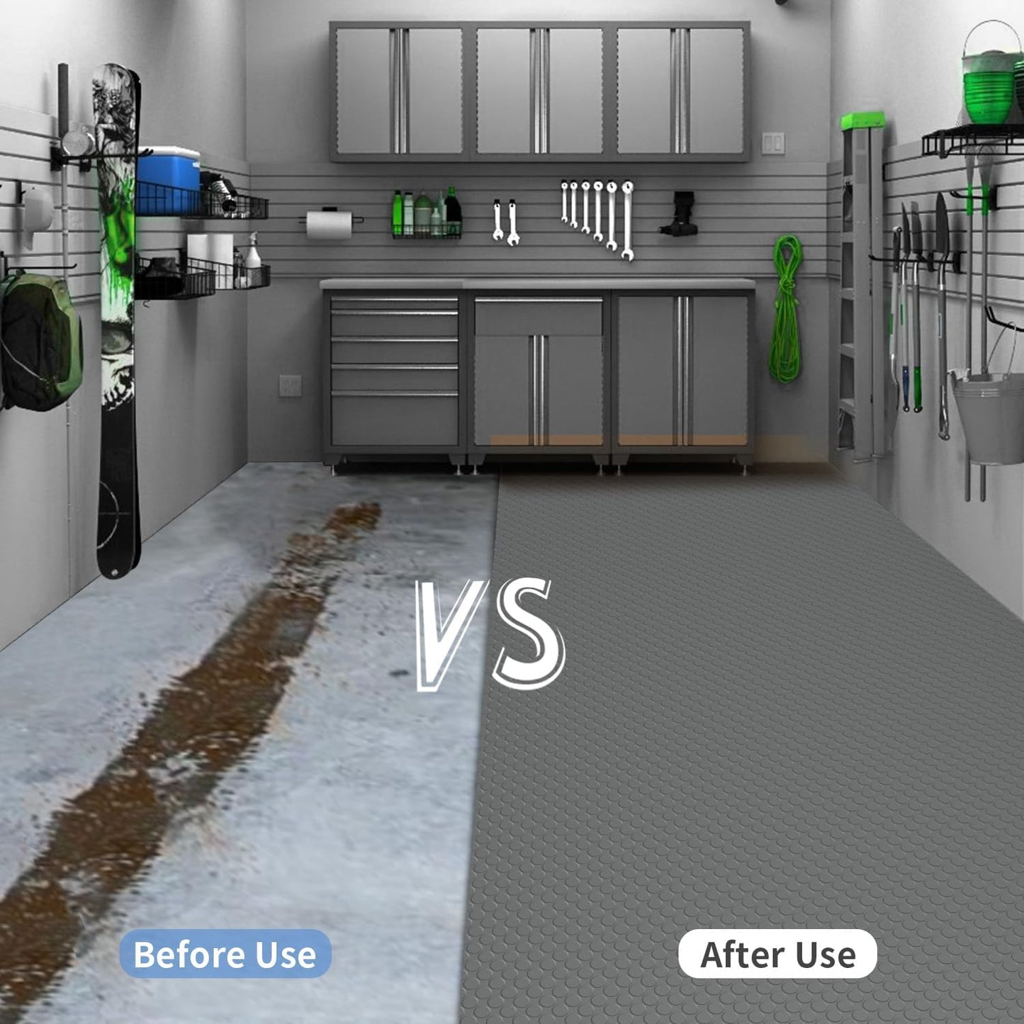 Premium Garage Floor Mat, Commercial Grade Heavy Duty Parking Mat for Garage Floor, Golf Cart Parking, Water/Stain Resistant Floor Runner (Grey Coin, 2 Rolls x 4 x 6.5 Feet)