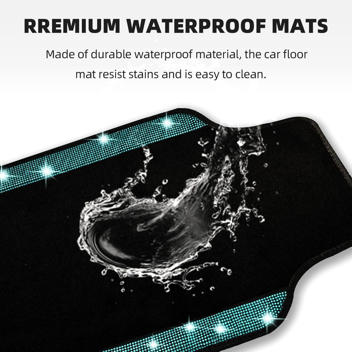 NBTEPEM Aquamrine Bling Car Floor Mats Full Set, Universal Fit Most Cars,SUV, Trucks, 4 pcs Sparkle Glitter Diamond Carpet for Women Girls with Anti-Slip Pad (Aquamrine Diamond)