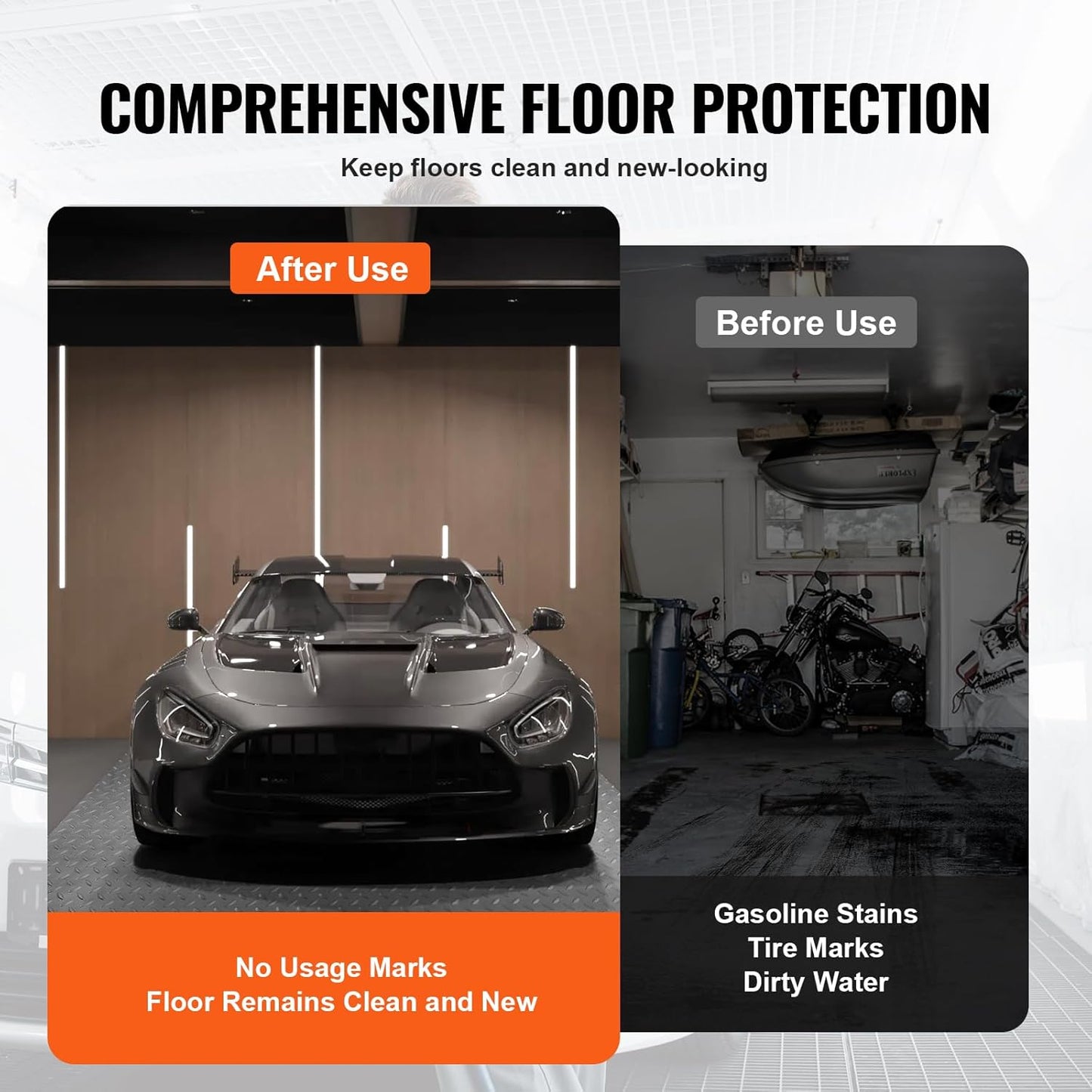 VEVOR Floor Mat, 13 x 4.9 FT PVC Flooring Roll, Non-Slip Diamond Texture, 64.58 sq.ft Covering Space, Garage Mats for Under Cars, Gyms, Boats, Car Trailer, Silver