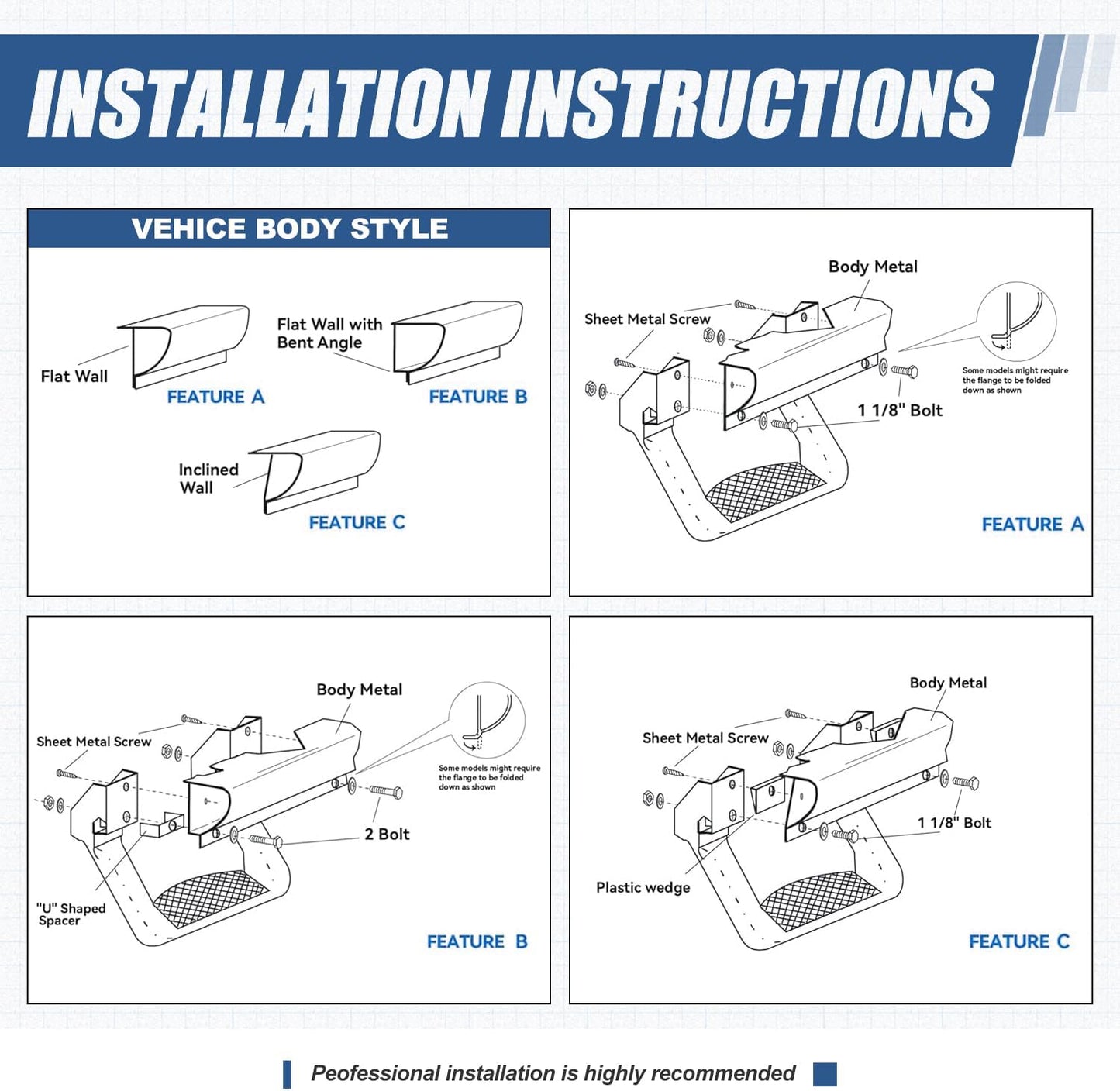 Auto Dynasty Universal Side Step for Pickups & Trucks, Aluminum, Black Coated, Set of 2