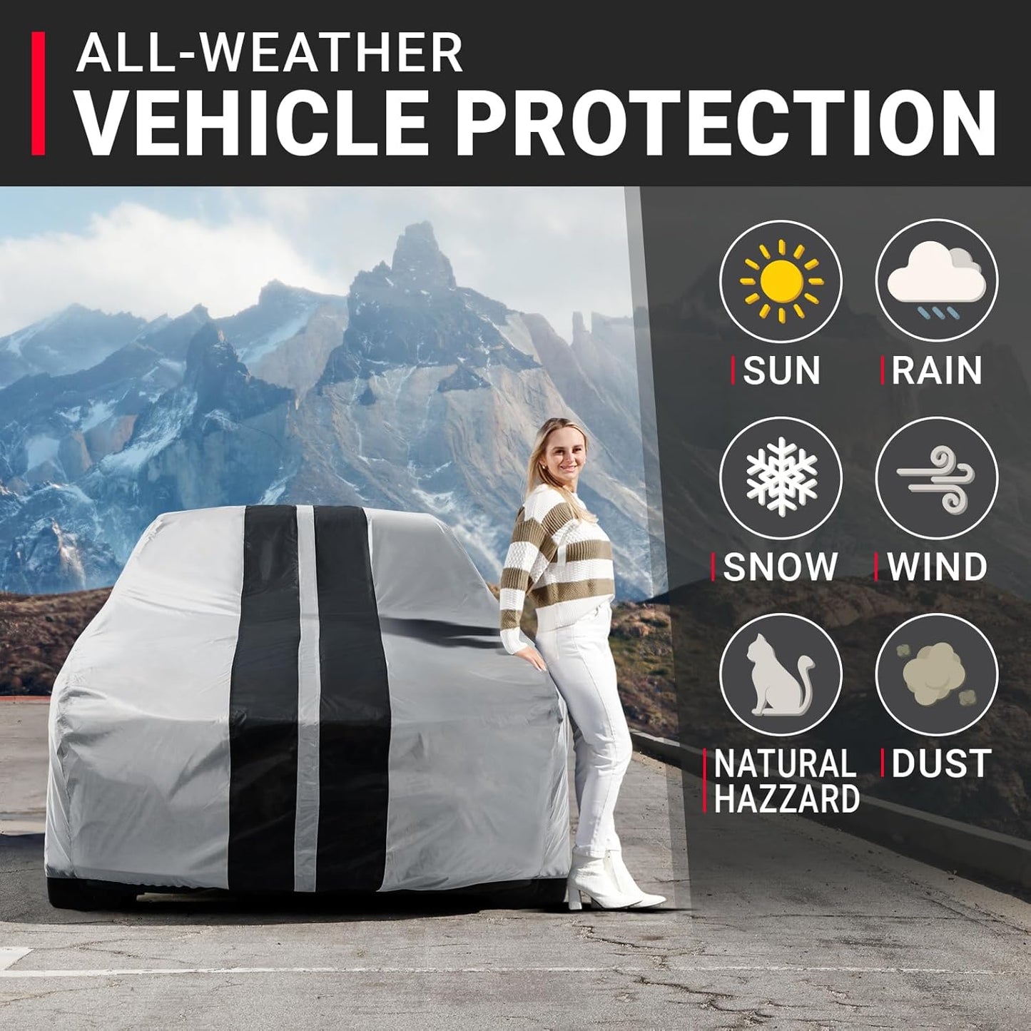 iCarCover Custom Car Cover for Buick Skylark (1975-1979) Waterproof All-Weather Rain Snow UV Sun Protector Full Exterior Indoor Outdoor Car Cover (Stripe - Gray/Black)