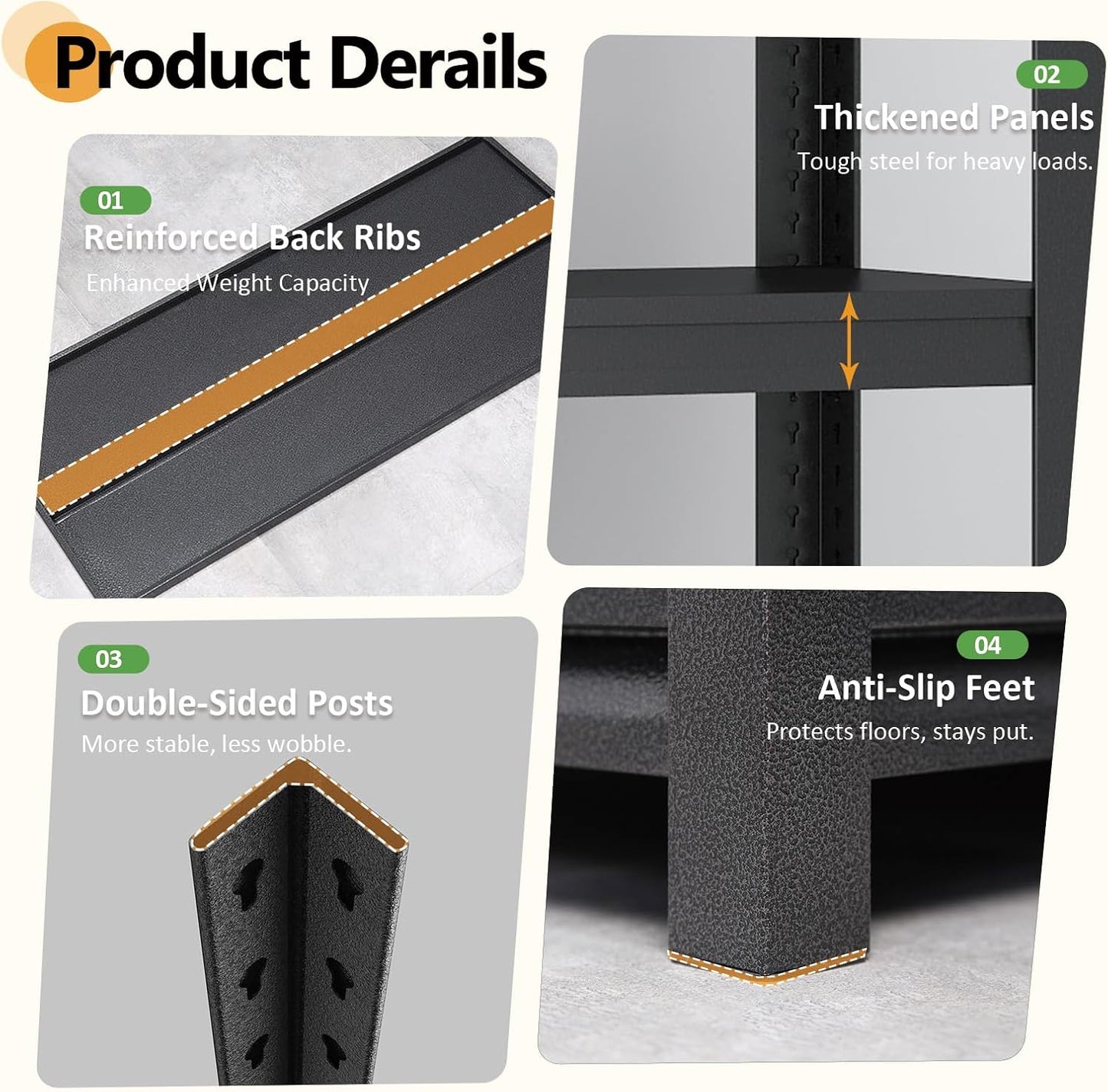 72H Metal Kitchen Storage Shelves, 2500 LBS Heavy Duty Garage Shelving Unit, 5-Tier Adjustable Pantry Shelves, Food and Beverage Storage Rack, Appliance Storage Utility Shelf for Balcony - Black