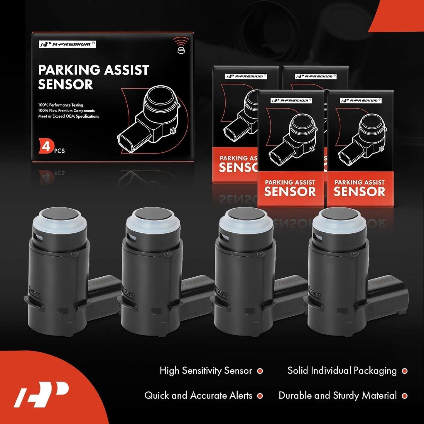 A-Premium 4-PC Rear PDC Reverse Backup Parking Aid Assist Sensor Compatible with Ford and Lincoln Models - F-150 F150 2009-2014, Mark LT 2010-2014, Replace# 9L3Z-15K859-D