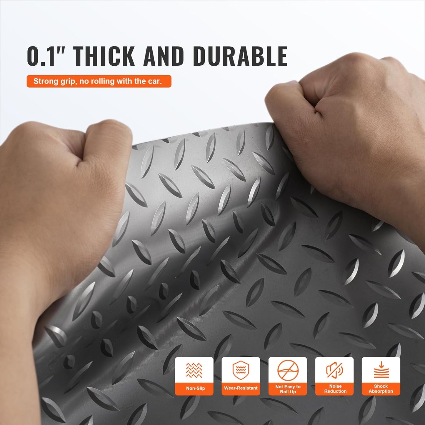 VEVOR Garage Floor Mat, 25.5 x 3.6 FT PVC Garage Flooring Roll, 2.5mm Thickness, Non-Slip Diamond Texture, 91.17 sq.ft Covering Space, Garage Mats for Under Cars for Gyms Boats Trailer, Silver Gray