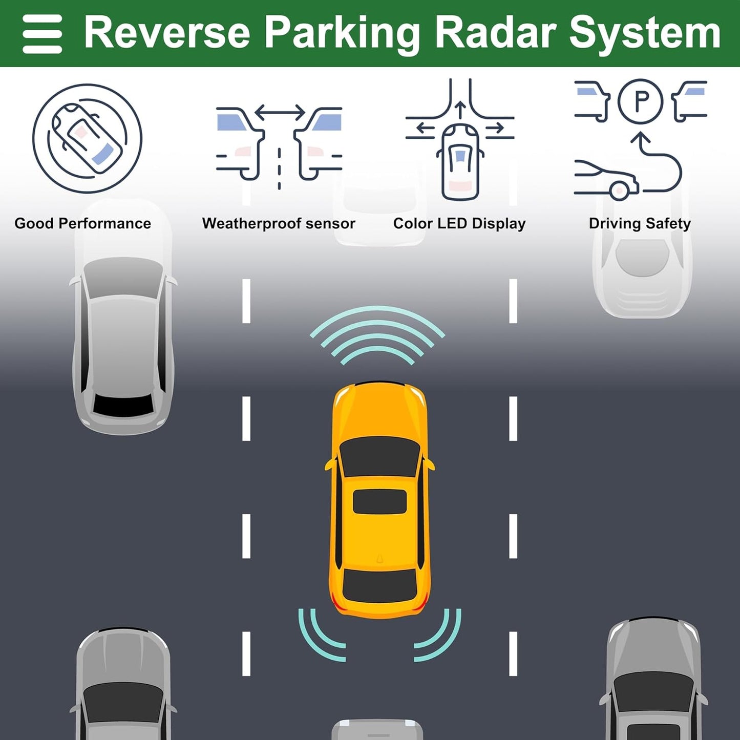 Motoforti Universal Car Auto Vehicle Reverse Backup Radar System Reverse Parking Sensors Alarm Buzzer Reminder Distance Detection Red 4Parking Sensors