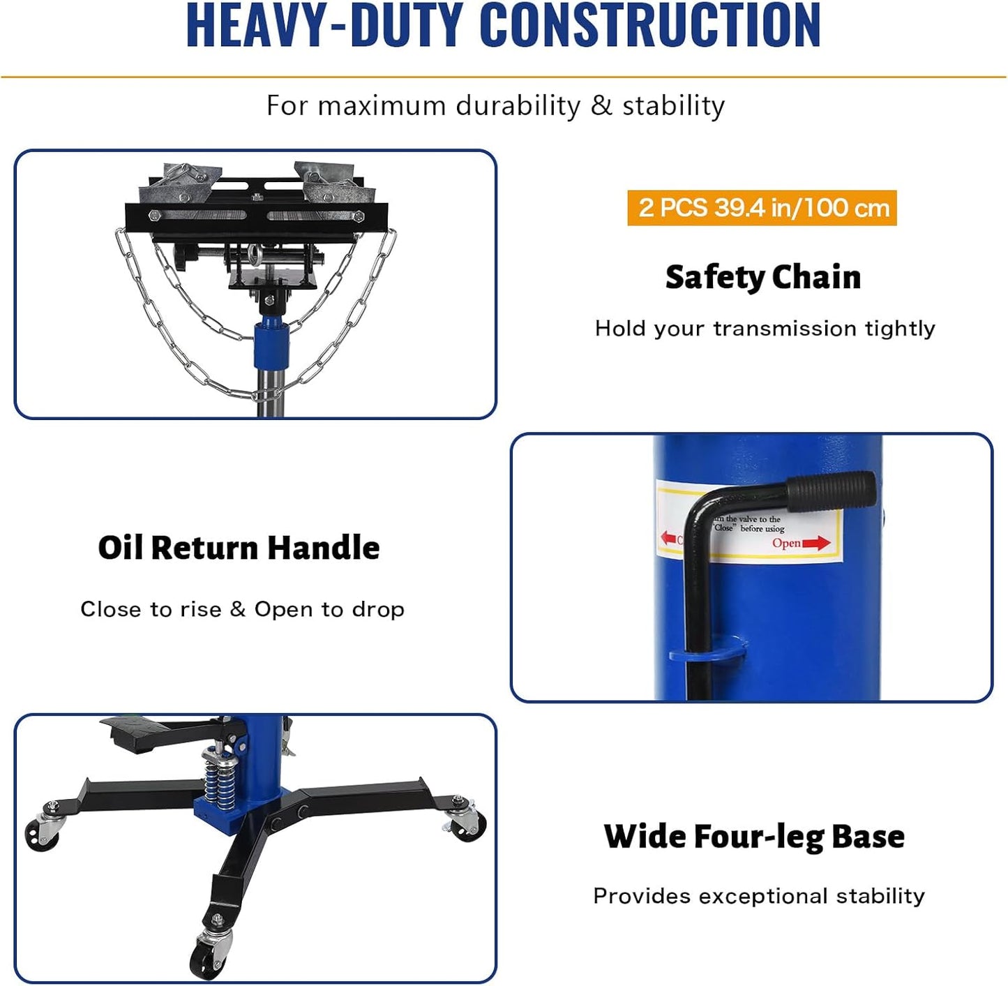 Transmission Jack with 2 Stage Hydraulic Ram, 1322 LBS Hydraulic Telescoping Transmission Jack with Foot Pedal & 360° Swivel Wheels, Heavy-Duty Garage/Workshop Jacks for Car/Truck Repairs, Blue