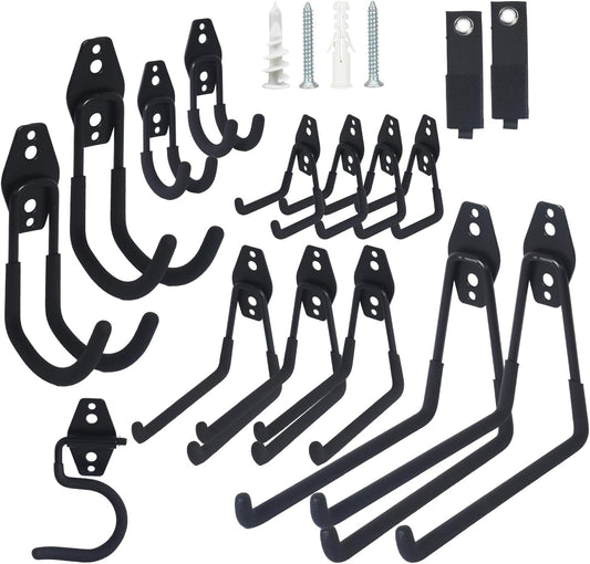 16 Pack Steel Heavy Duty Garage Hooks Storage Hooks with Anti-Slip Coating, Utility Garage Wall Mount Hanger and Organizer for Sheds, Bikes, Ladder, Rope, Broom, Shovel, Garden Power Tools, and Cords
