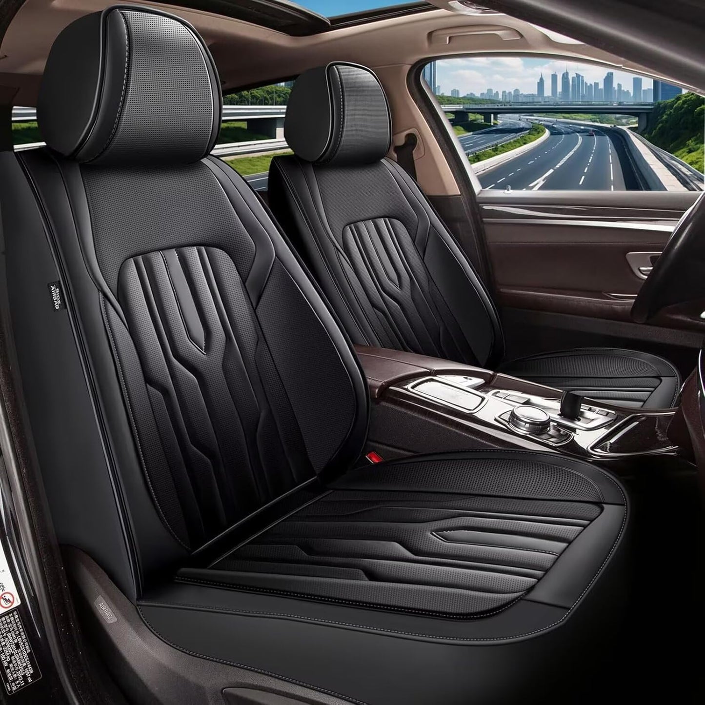 YORKNEIC Fit for Hyundai Kona Seat Covers 2018-2025: Leather Waterproof Car Seat Covers Anti-Slip Protector Full Set (2 Row 5 Seats, Black)