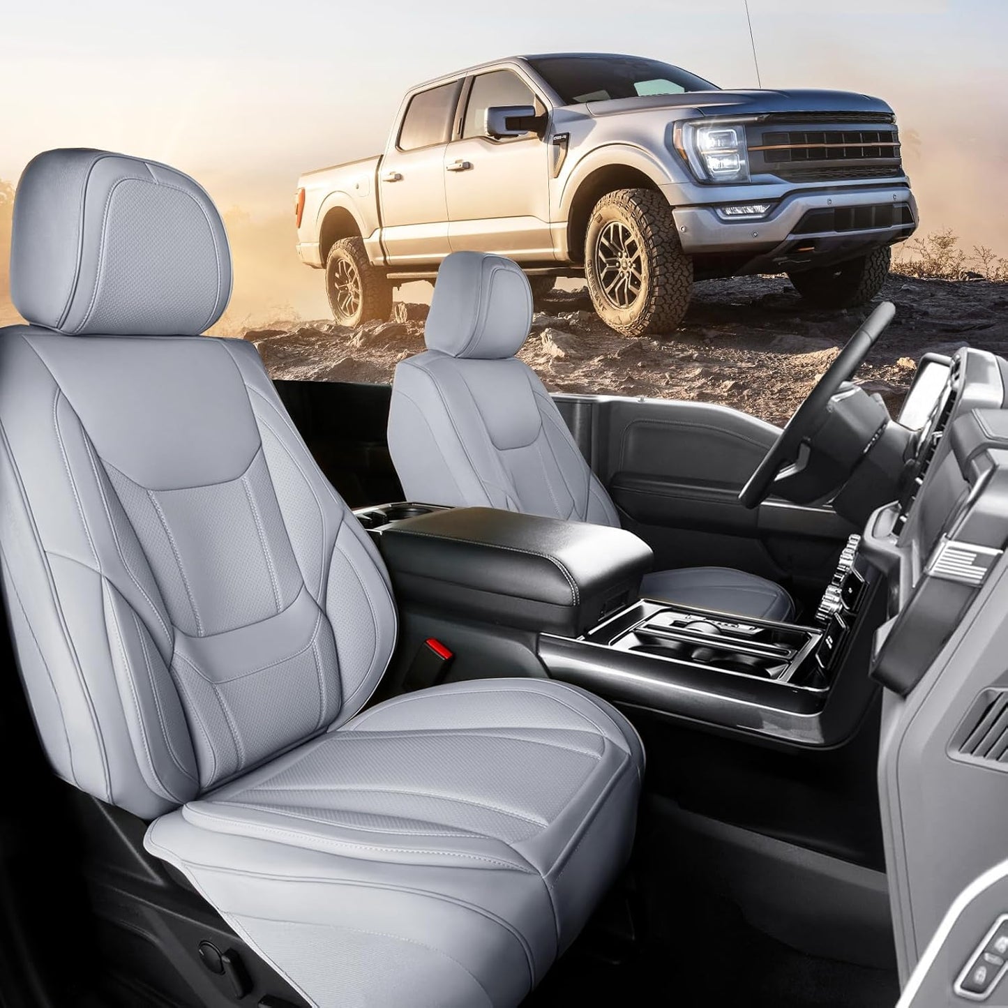 Coverland Custom Car Seat Covers Compatible with 2006-2014 Ridgeline Crew Cab - Premium Leather Non-Slip Memory Foam Waterproof Cover Interior Protector Front Seat-Gray [See Size Chart-Size A29]