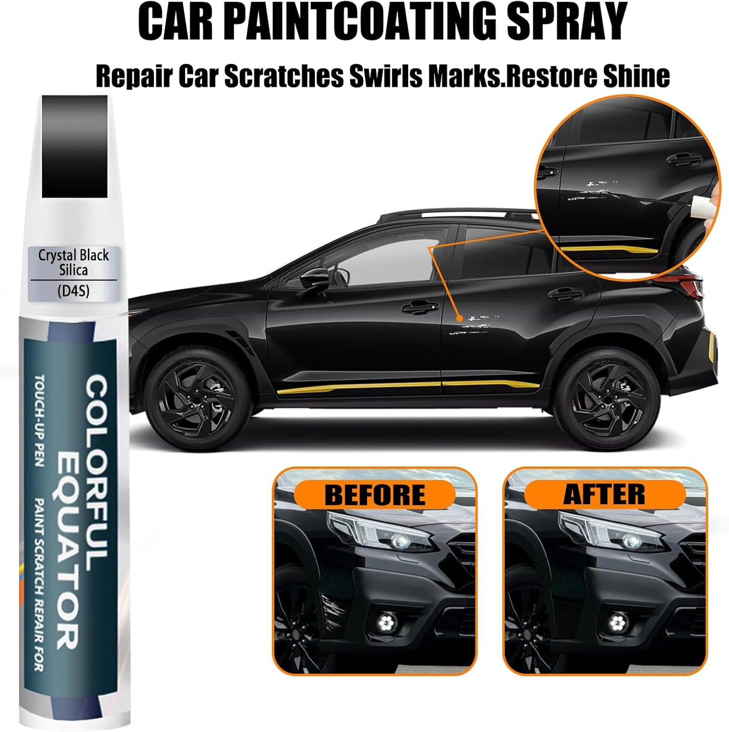 Crystal Black Silicae(D4S) Touch Up Paint Compatible with SUBARU, Car Paint Pen Scratch Repair Two-In-One Touch Up Paint, Premium Car Scratch Remover for Deep Scratches