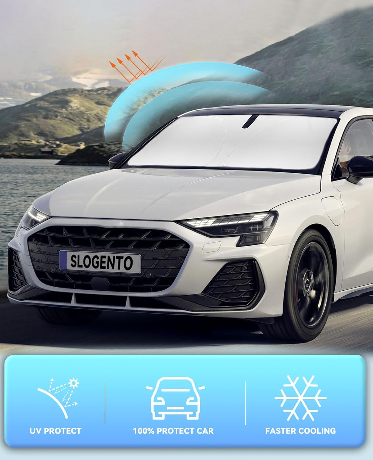 Sun Shade Sunshade for 2021-2023 2024 2025 Audi A3 S3 RS3 Sedan Car Accessories Front Window Shield Custom Fit A3 Windshield Cover Sun Visor Protector Foldable Blocks UV Rays Keep Cooler