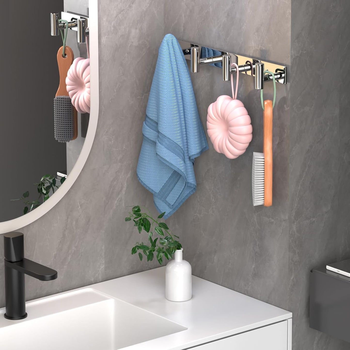 Wall Mounted Coat Rack-4 Hooks, Heavy Duty Stainless Steel Hook Rail for Towel Coat Hat Purse Bag Jacket, Towel Hooks for Entryway Bathroom Kitchen (Glossy 4 Hooks - 1 Pack)