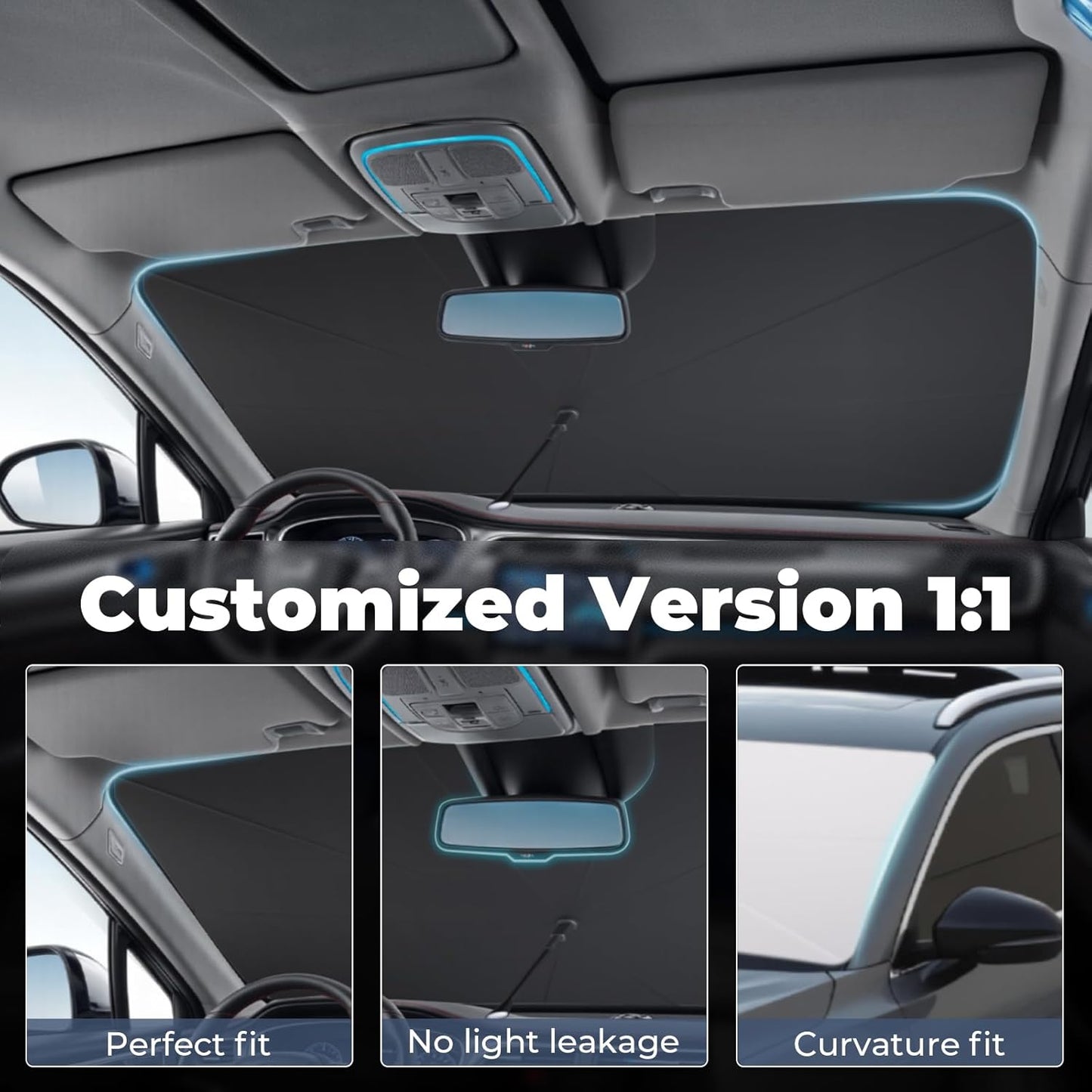 Windshield Sun Shade Umbrella: for Nissan Rogue/Rogue Platinum 2021 2022 2023 2024 2025-4-Layers Front Car Window Shades - Double Rogue-2021-2025 Thickened Foldable Sunshades Block UV Keep Cool