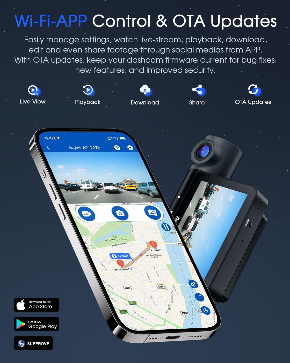 5K 3 Channel Dash Cam, Wi-Fi GPS with 64GB Card, 4K+1080P+1080P Front and Rear Inside Triple Car Camera with 3'' IPS Screen, IR Night Vision, Voice Control, 24H Parking Monitor, 512GB Max