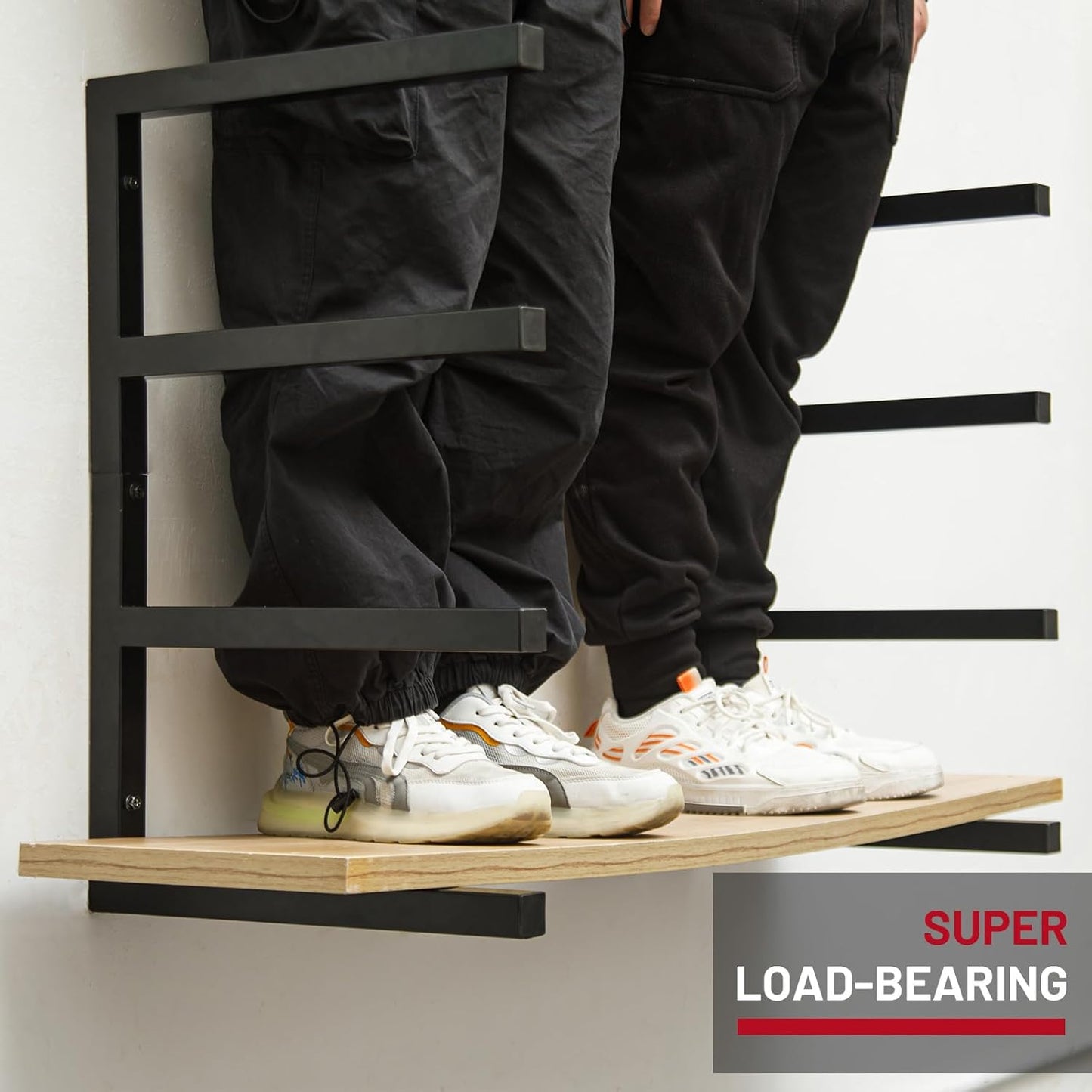 YYR Wood Organizer and Lumber Storage Rack Wall Mount, Heavy Duty Metal Shelf with 4-Level Holds Up 800 LBS, Indoor & Outdoor Use - Black