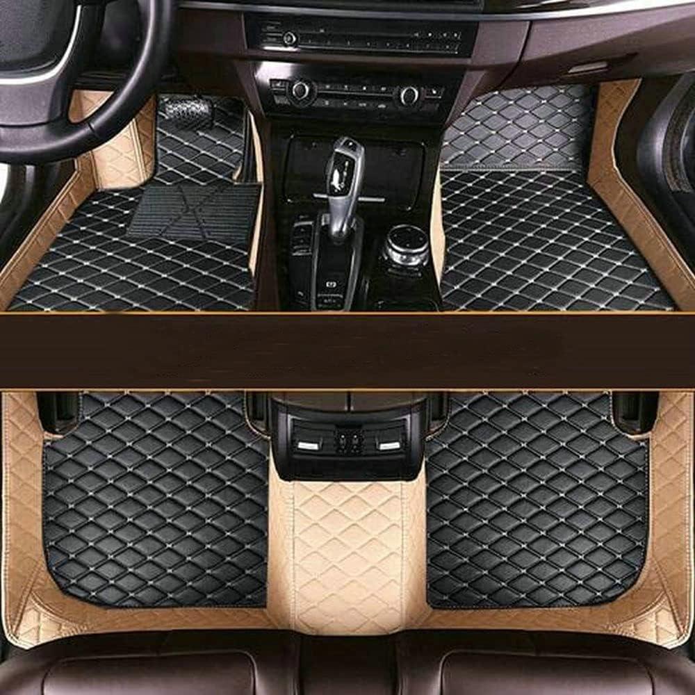 Custom All-Weather Protection Luxury Leather Floor Mats for Cars SUVs Trucks According Anti-Slip Leather Floor mats ﻿ (24,Beige and Black White)