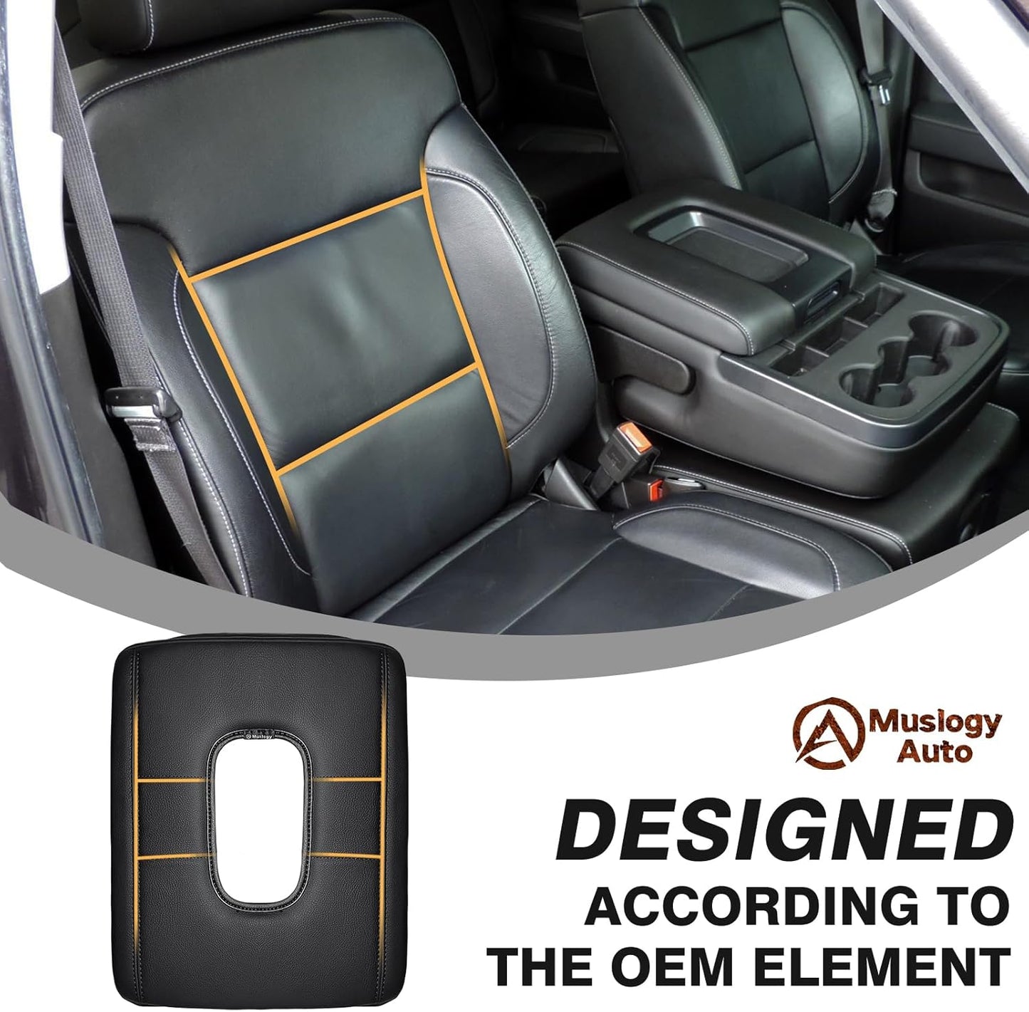 Muslogy Center Console Armrest Cover for Chevy Silverado & GMC Sierra 1500 2500 3500HD 2014-2018 Comfort Armrest Pad Arm Rest Cushion Vegan Leather Protector 1-Inch Extra Thick(Jump Seat ONLY)