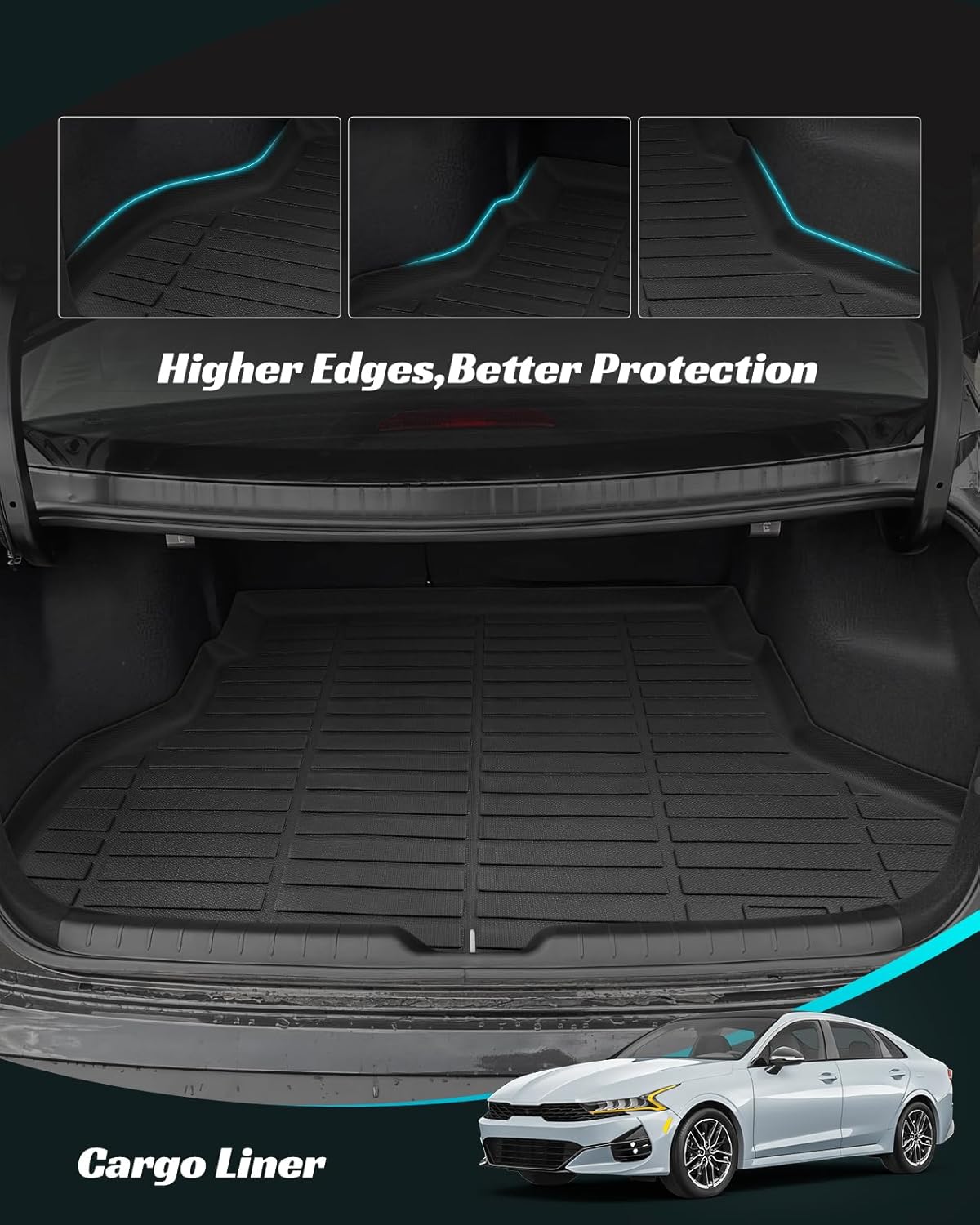for KIA K4 2025 Floor Mats Cargo Liner LX LXS EX GT-line Turbo All Weather Season Car Interior Soft Rubber Trunk Carpet Waterproof Anti-Slip Tech Automotive Accessories Black(Not Fit for 2024 2023)