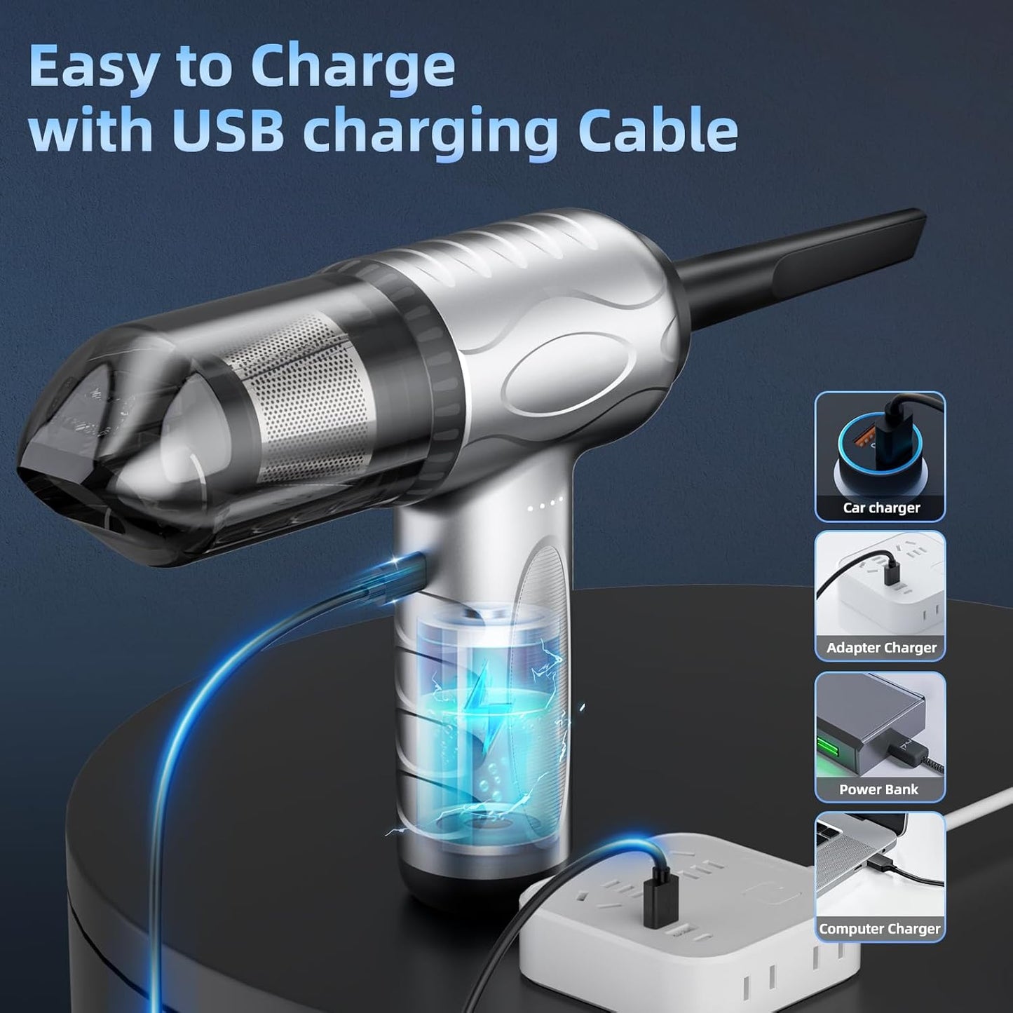 2-in-1 Car Vacuum & Air Duster,70W/16kpa/1200000RPM/35 Mins,High Powerful Dust Cleaner Portable Compressed Air Blower,Lightweight Handheld Mini Vacuum for Car/Home/Office