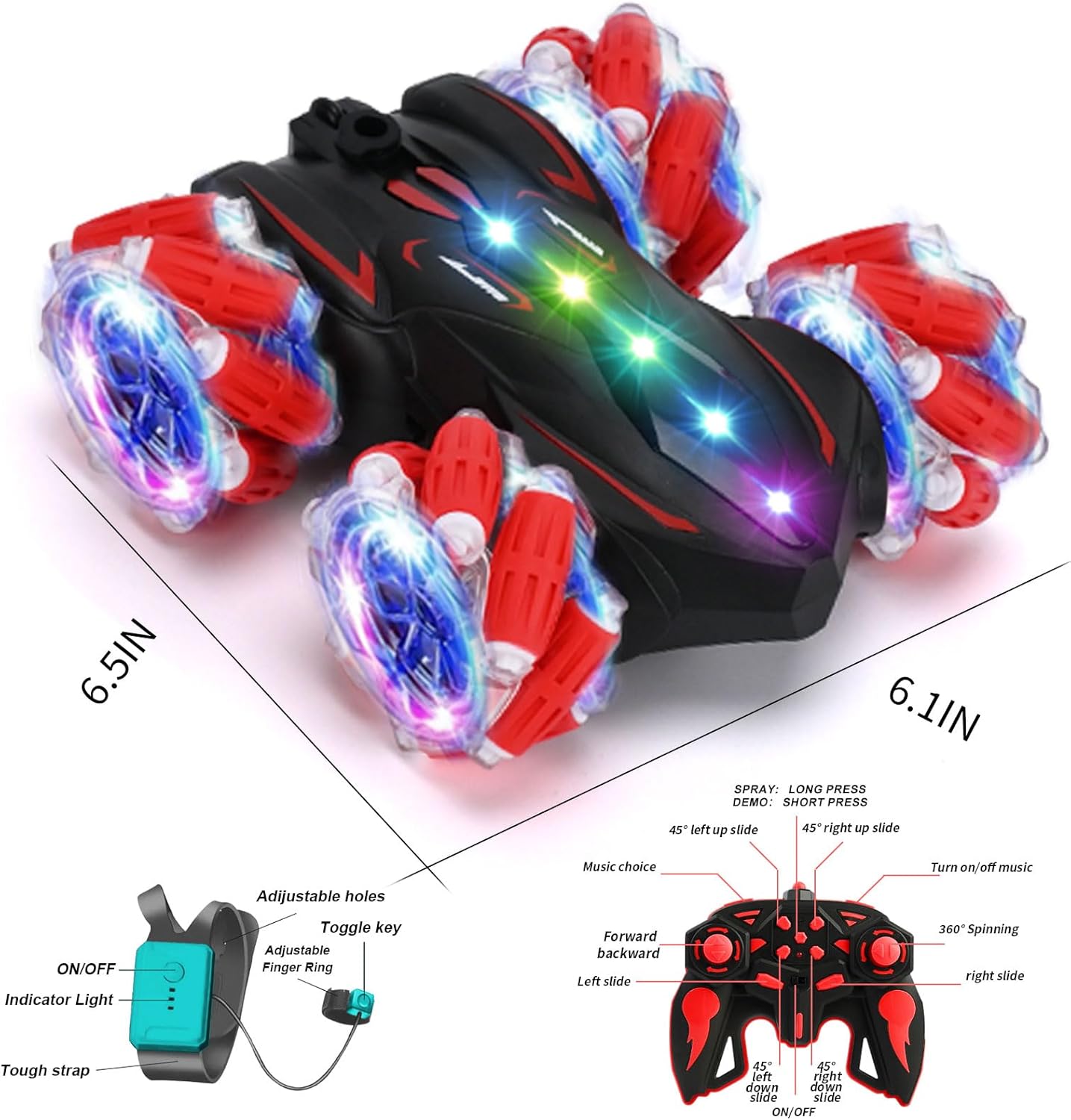 Upgraged Gesture Sensing RC Stunt Car with Lights & Music, Hand Gesture Remote Control Car Toy with 360° Spins Gesture RC Spray Car Birthday Toys Gifts for 6 7 8 9 10 Year Old Boys