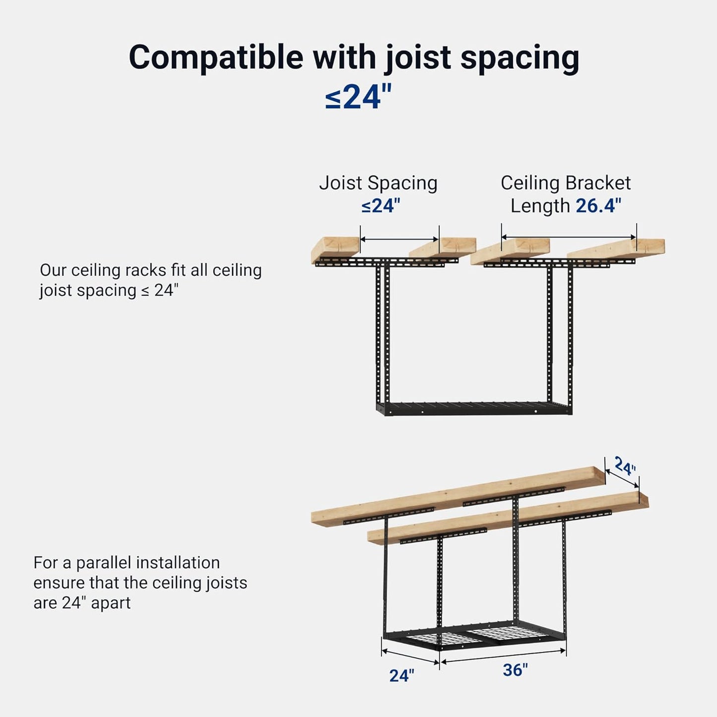 FLEXIMOUNTS 2x3FT Garage Storage Rack Overhead, Adjustable Ceiling Storage Racks, Metal Garage Organization System with 155LBS Weight Capacity(Black)