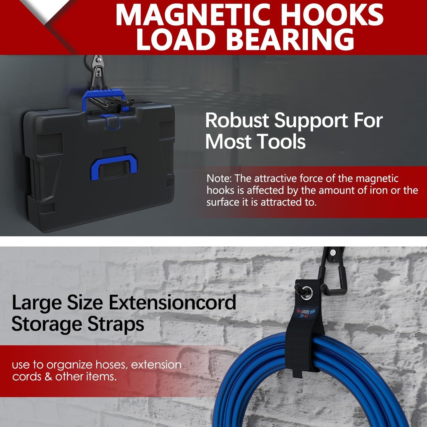 3-H Heavy Duty Magnet Garage Hooks 4 Pack, Extra Large Strong Magnetic Hooks for Hanging Cordless Power Drill, Utility Magnetic Tool Holder for Metal Cabinet, Steel Pegboard, Toolbox, Garage(Black)